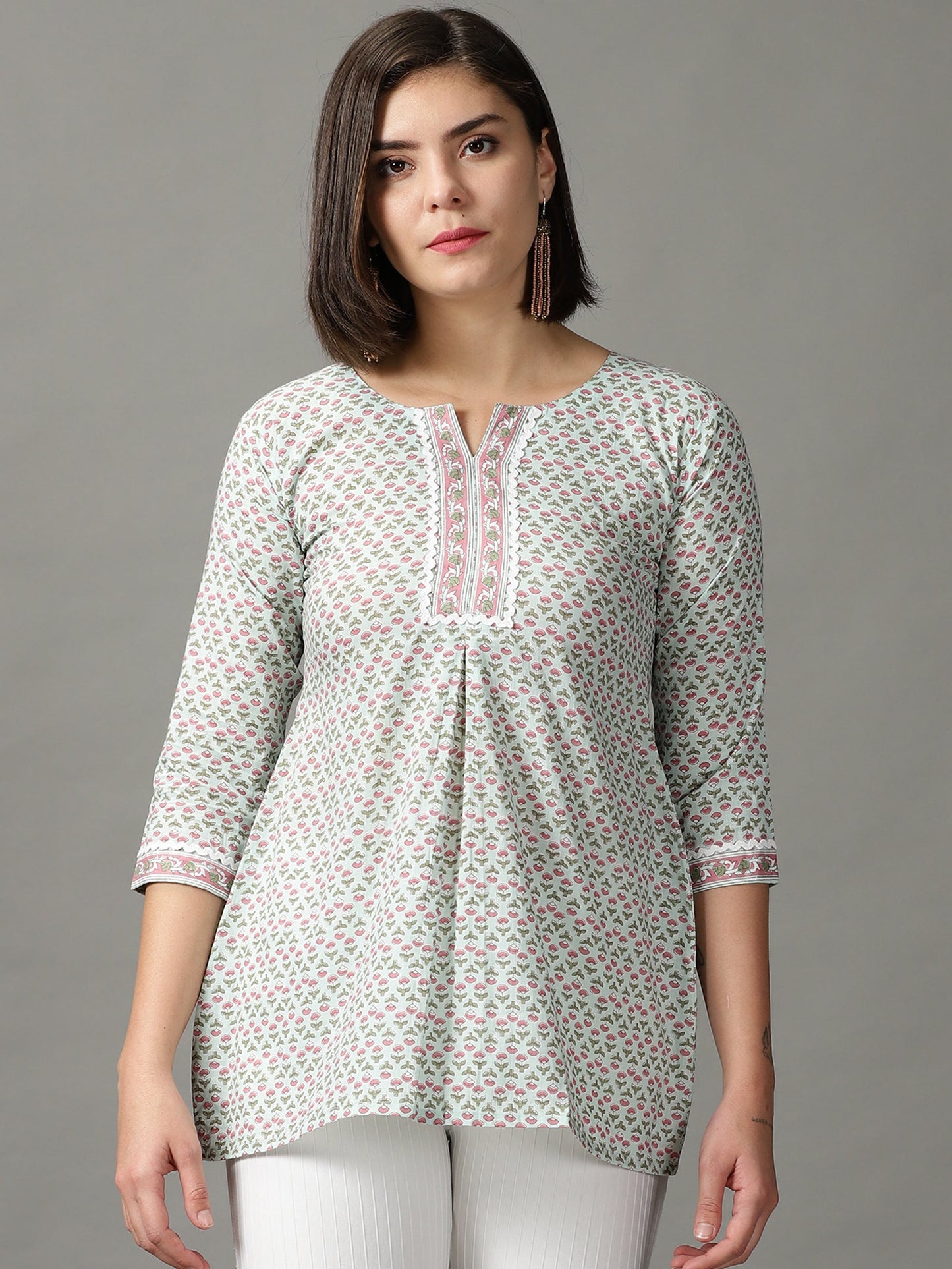 Women Blue Printed Cotton Kurta