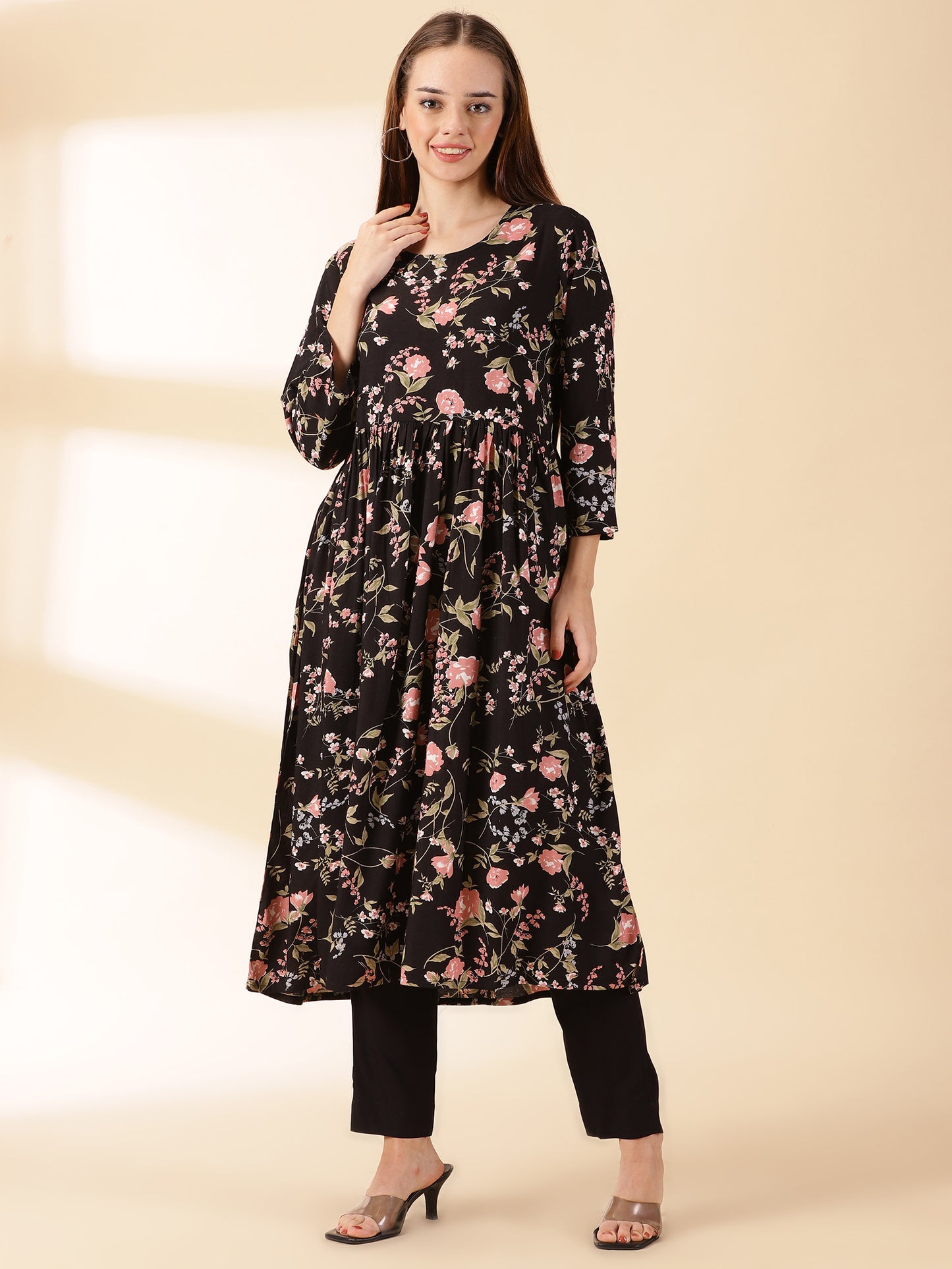 Black Rayon Kurta With Trouser