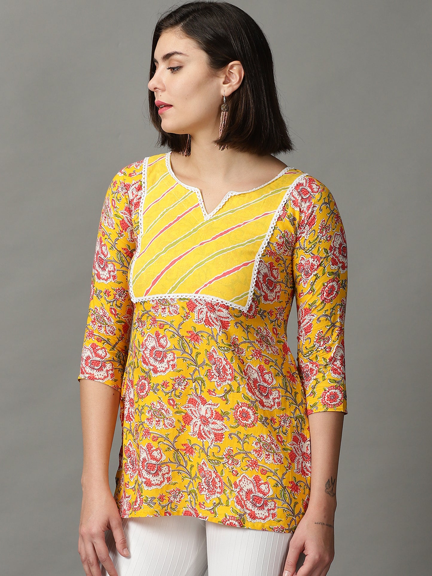 Yellow Printed Kurti