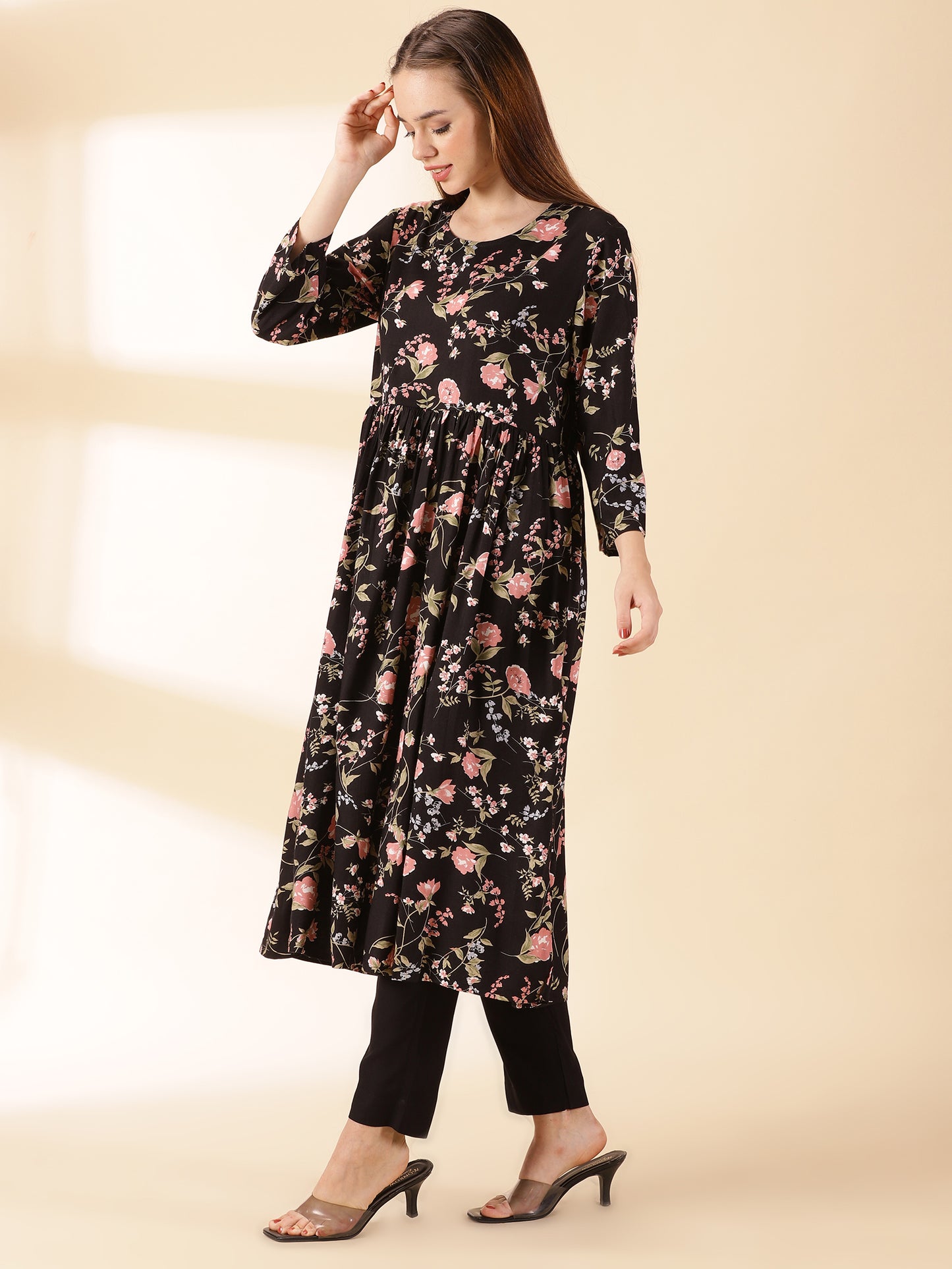 Black Rayon Kurta With Trouser