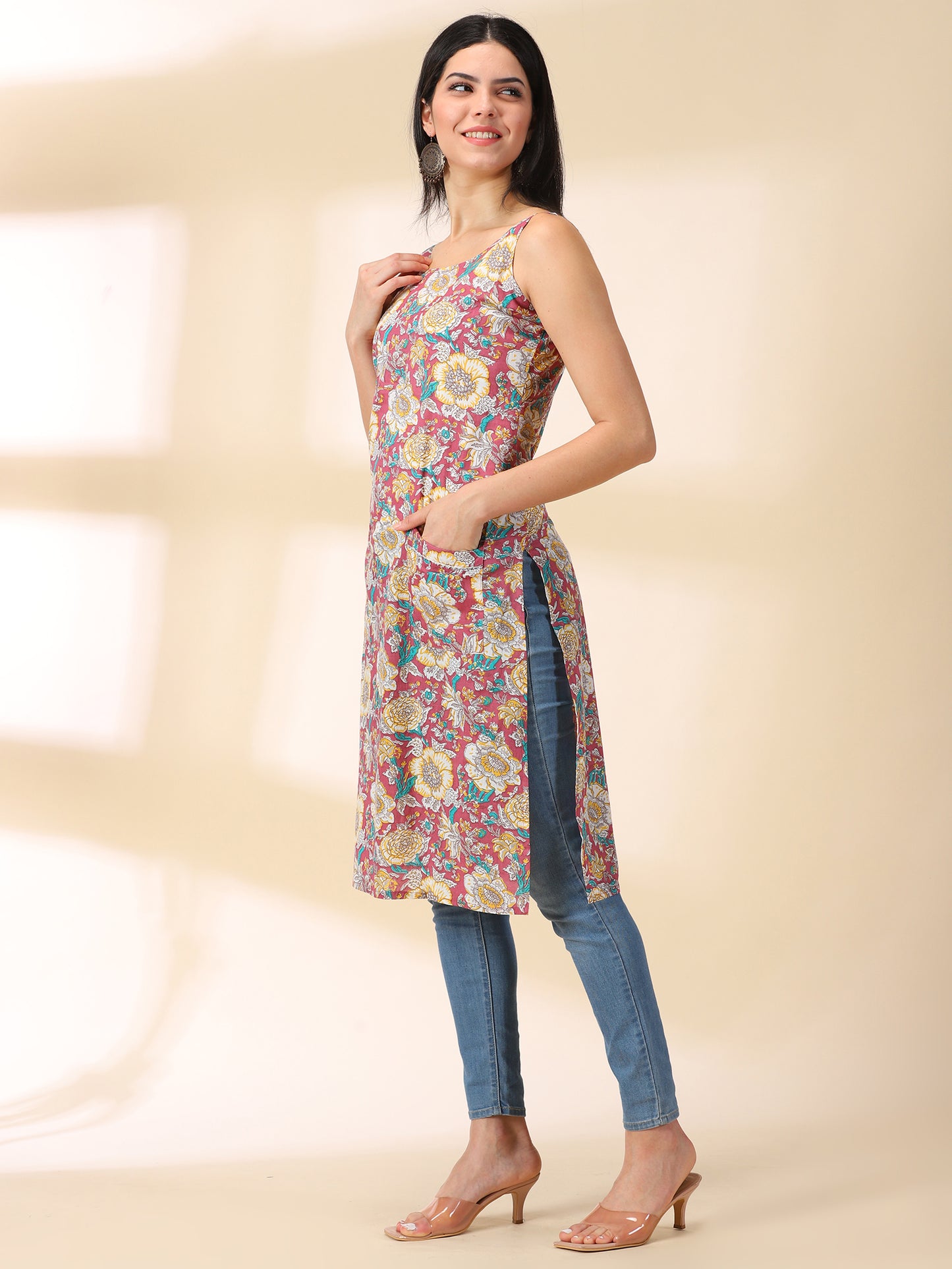 Multi Floral Print Cotton Kurta
