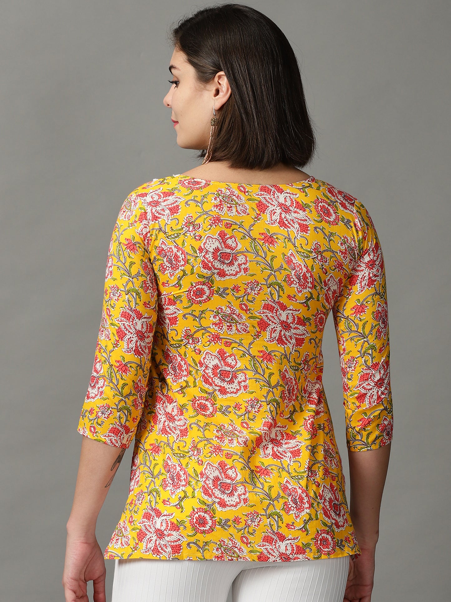 Yellow Printed Kurti