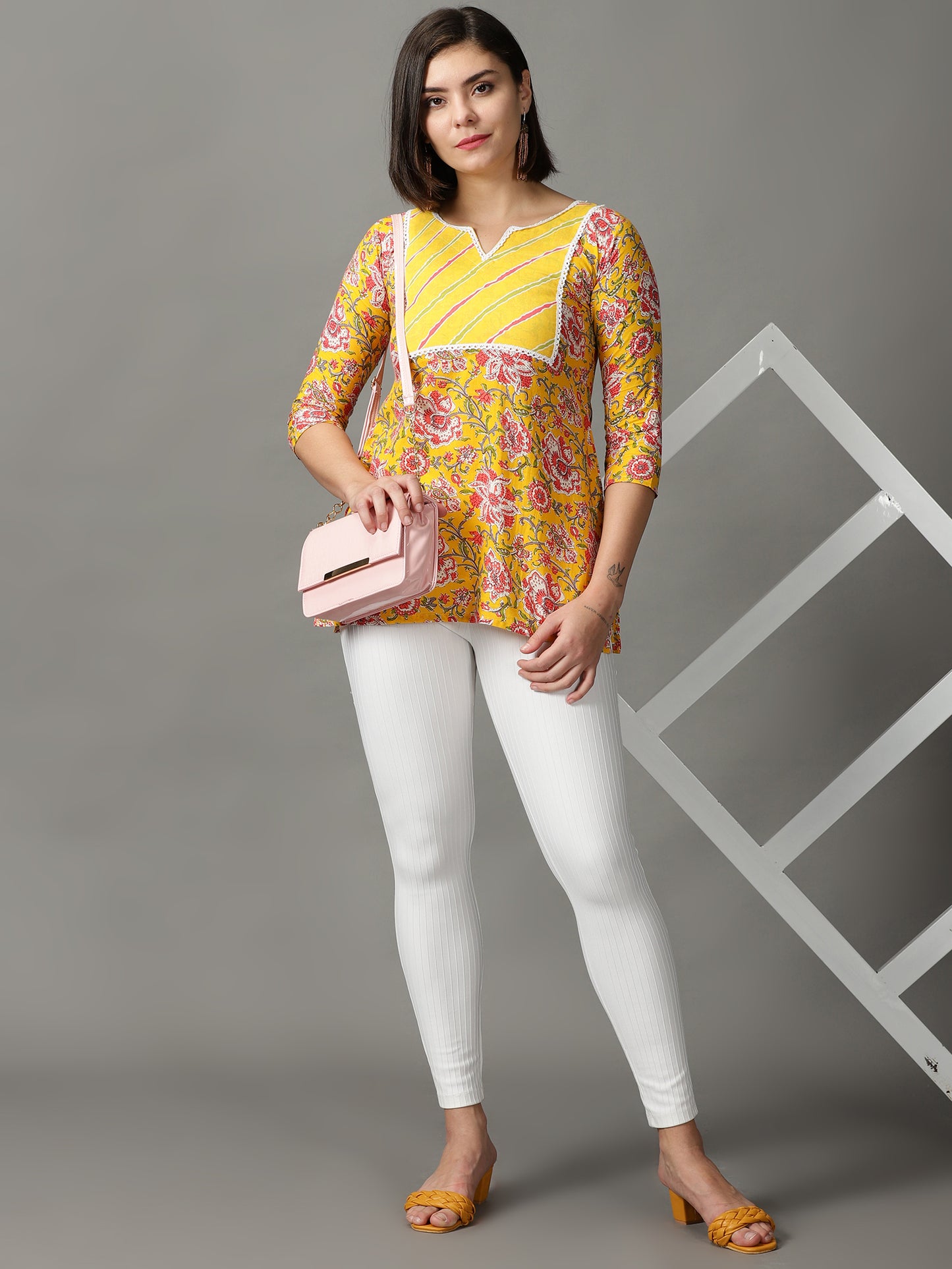 Yellow Printed Kurti