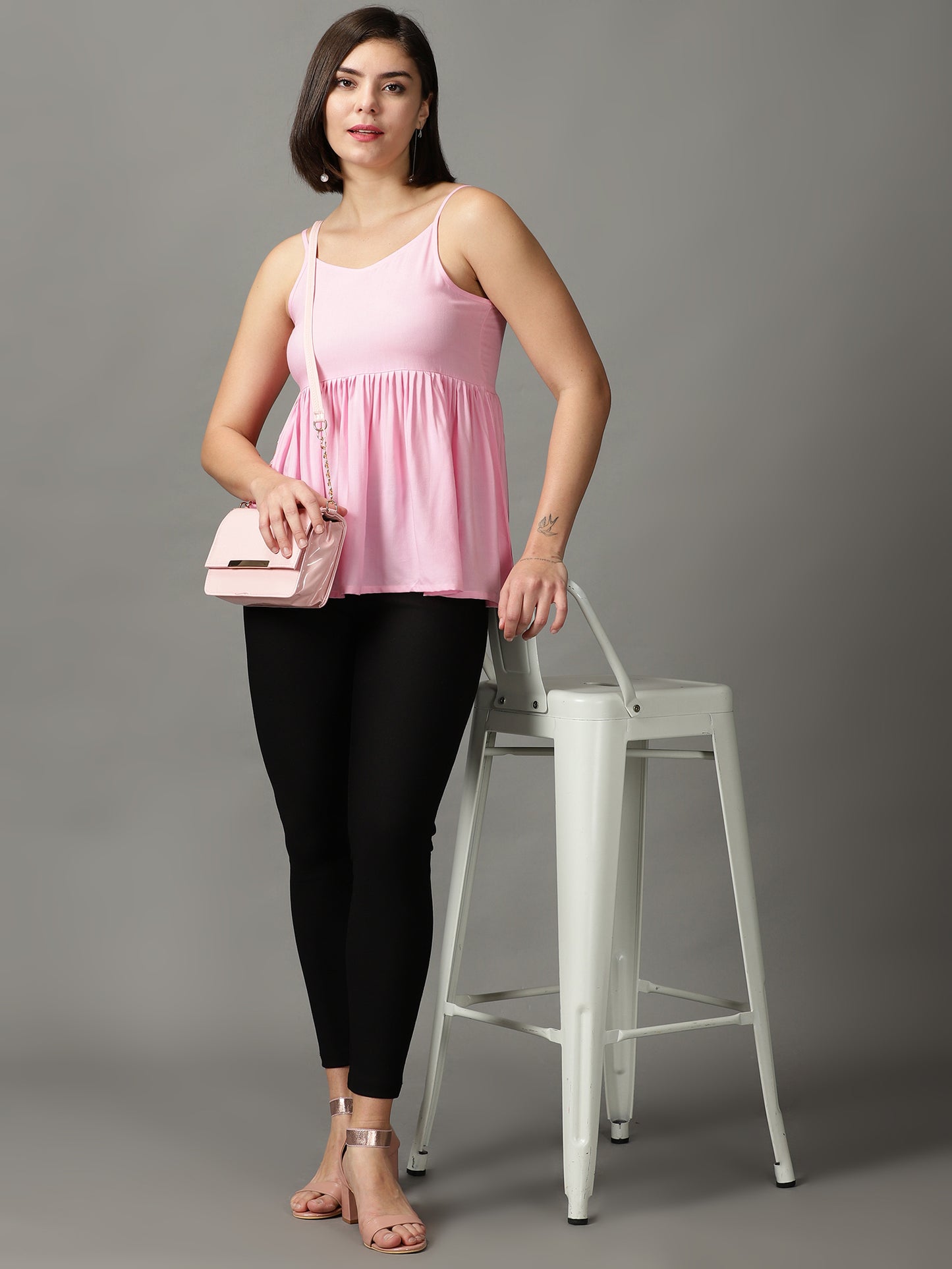 Pink Rayon Sholder Strip A Line Top