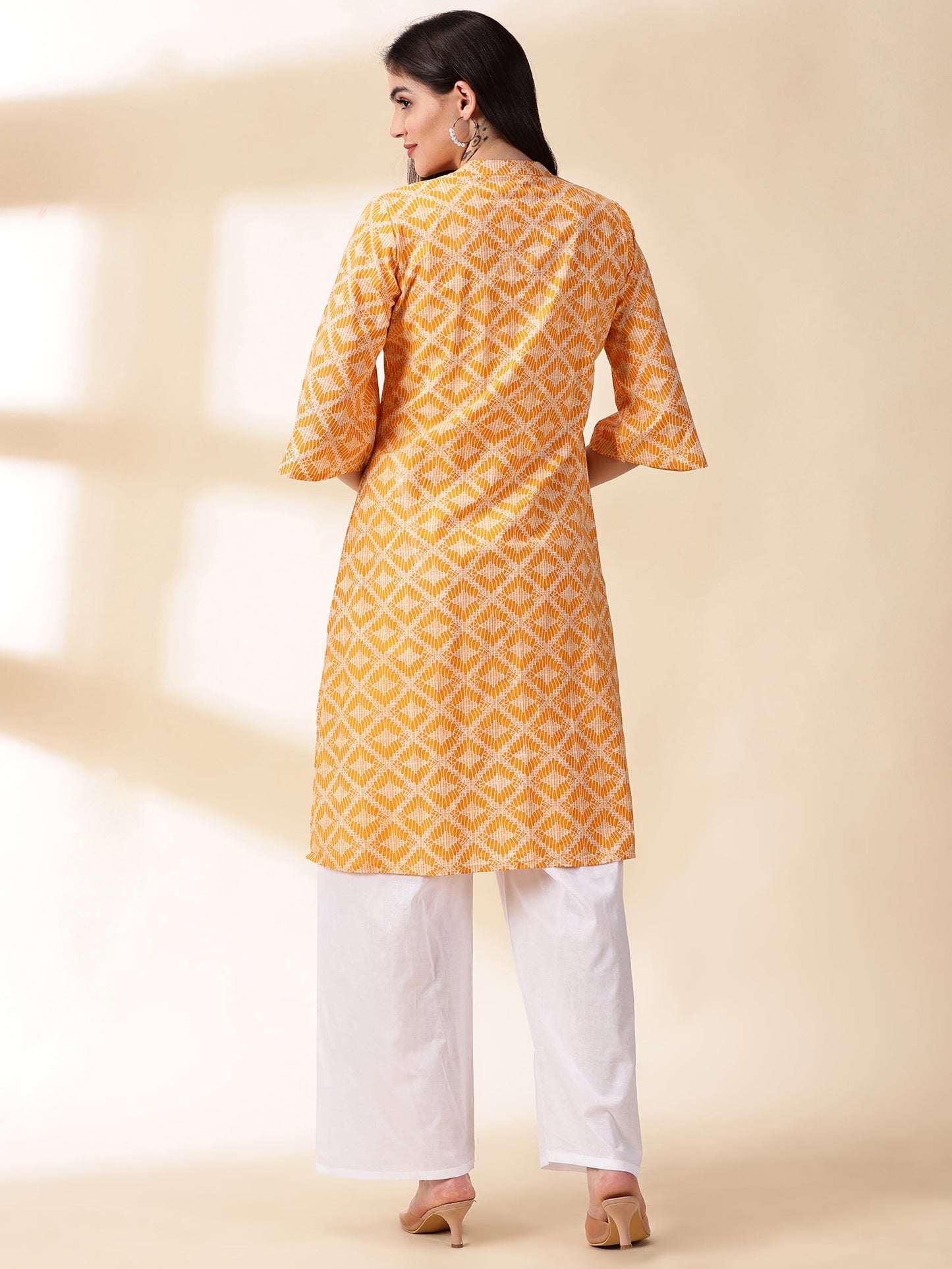 Women Yellow Printed Cotton Kurta