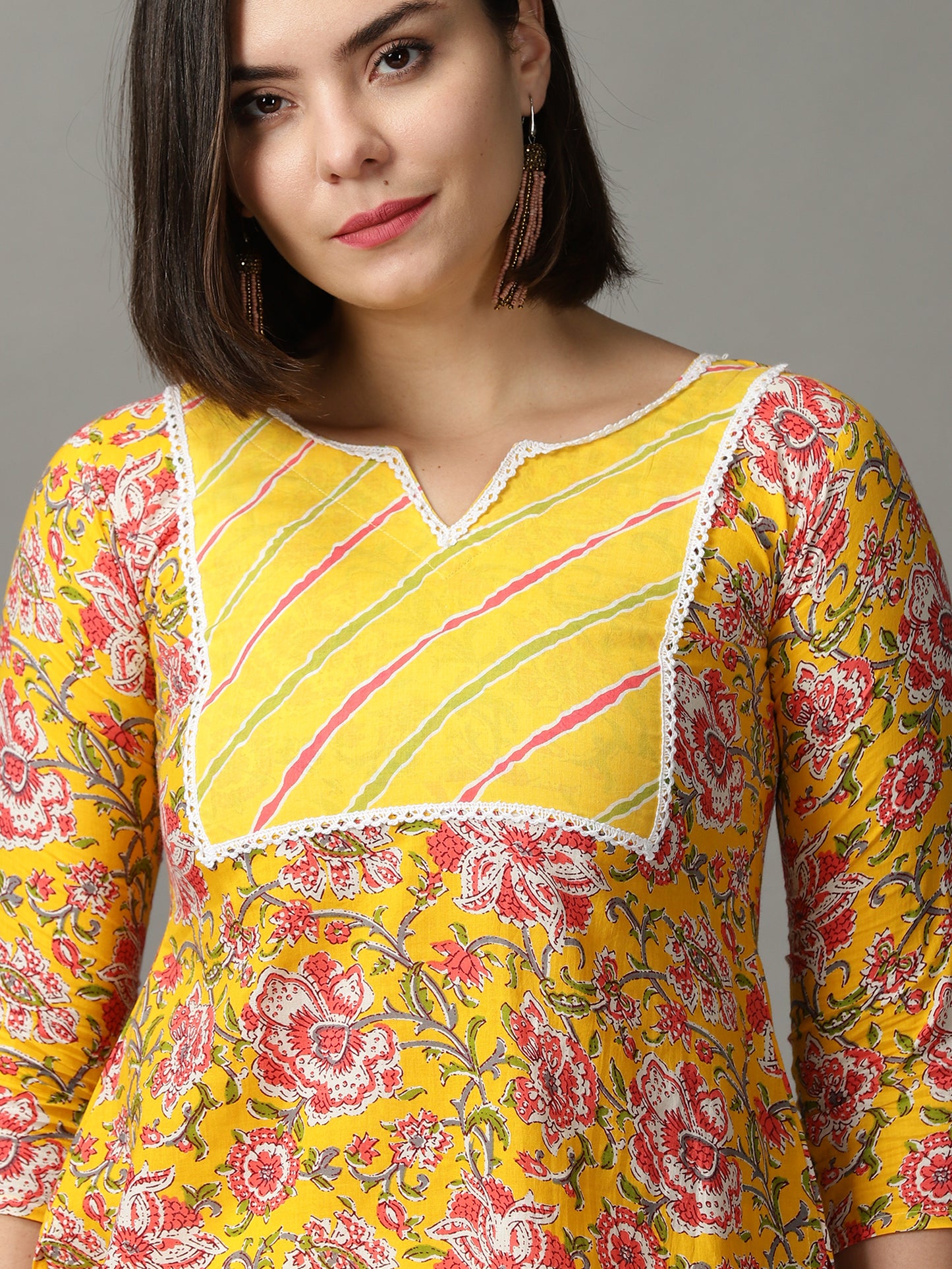 Yellow Printed Kurti