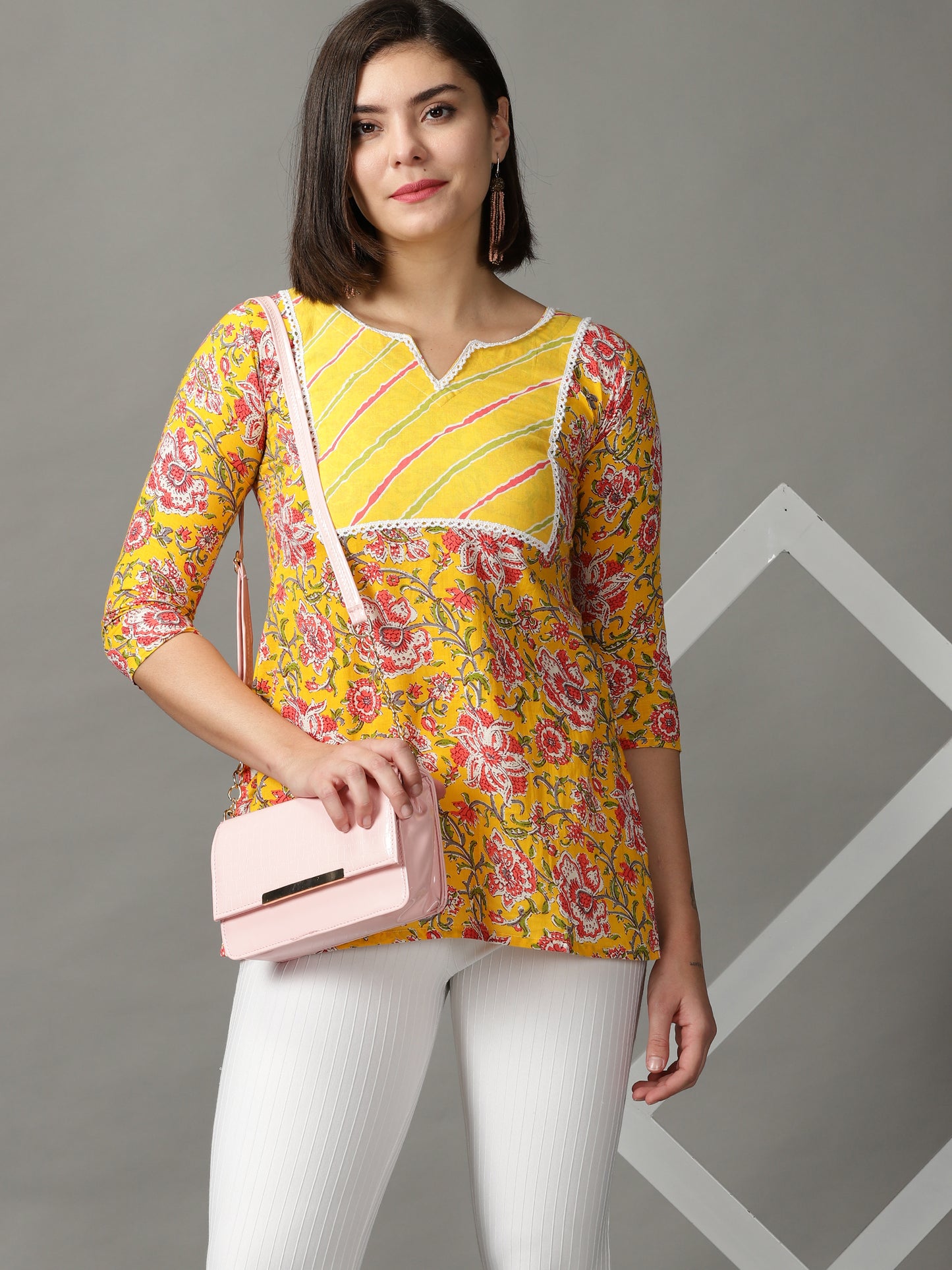 Yellow Printed Kurti