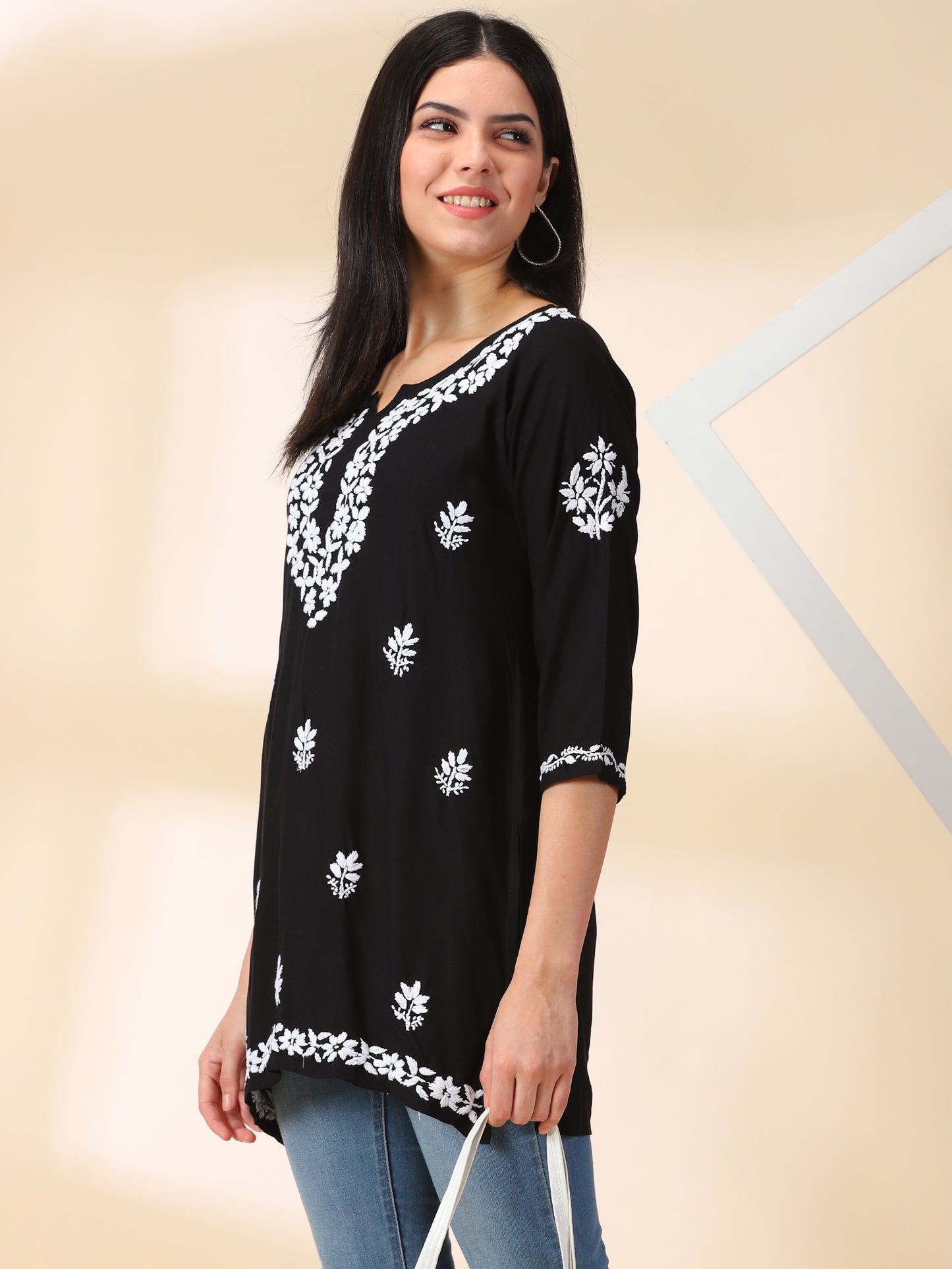 Chikankari Black Rayon Kurta