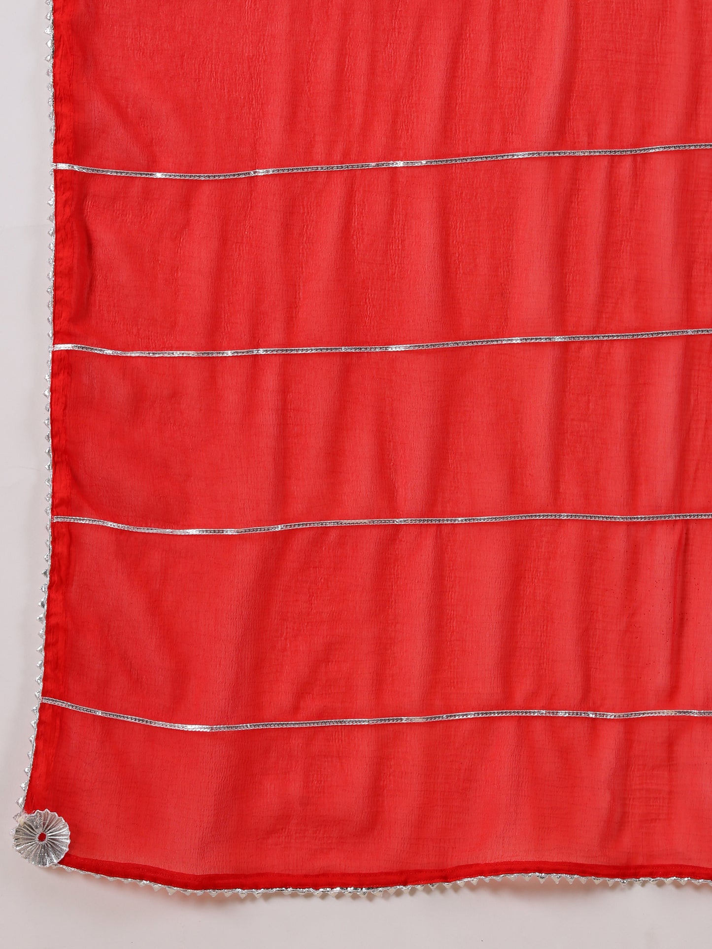 Red Rayon Kurta With Dhoti & Dupatta