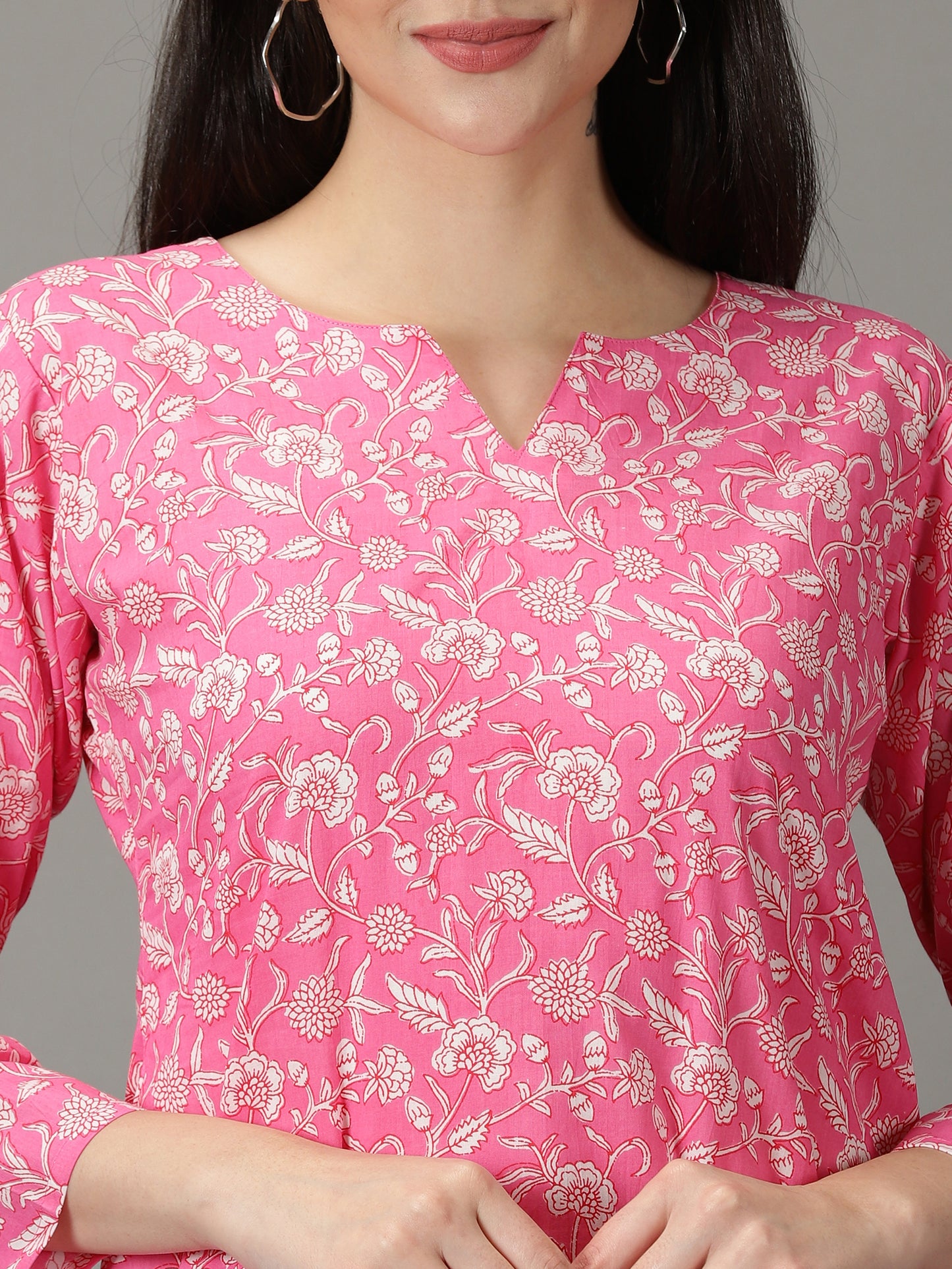 Pink Floral Print Cotton Kurti