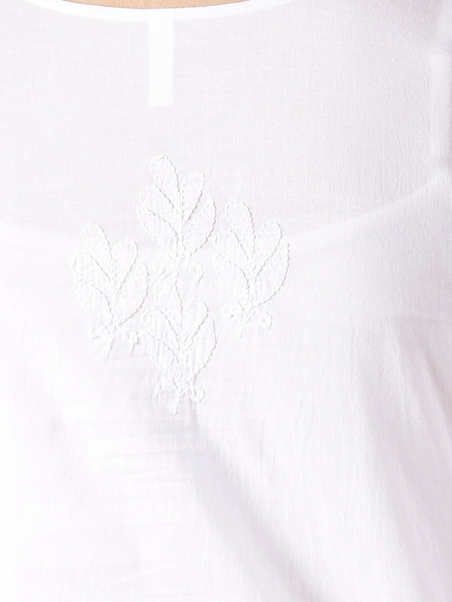 Women White Cotton Embroidered Top