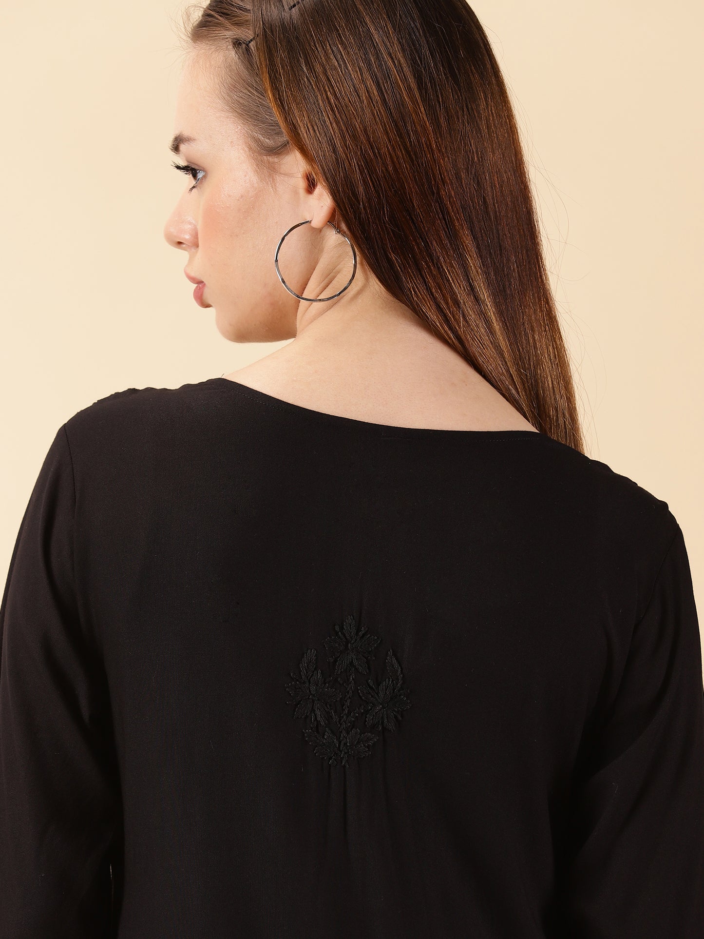 Chikankari Black Rayon Kurta