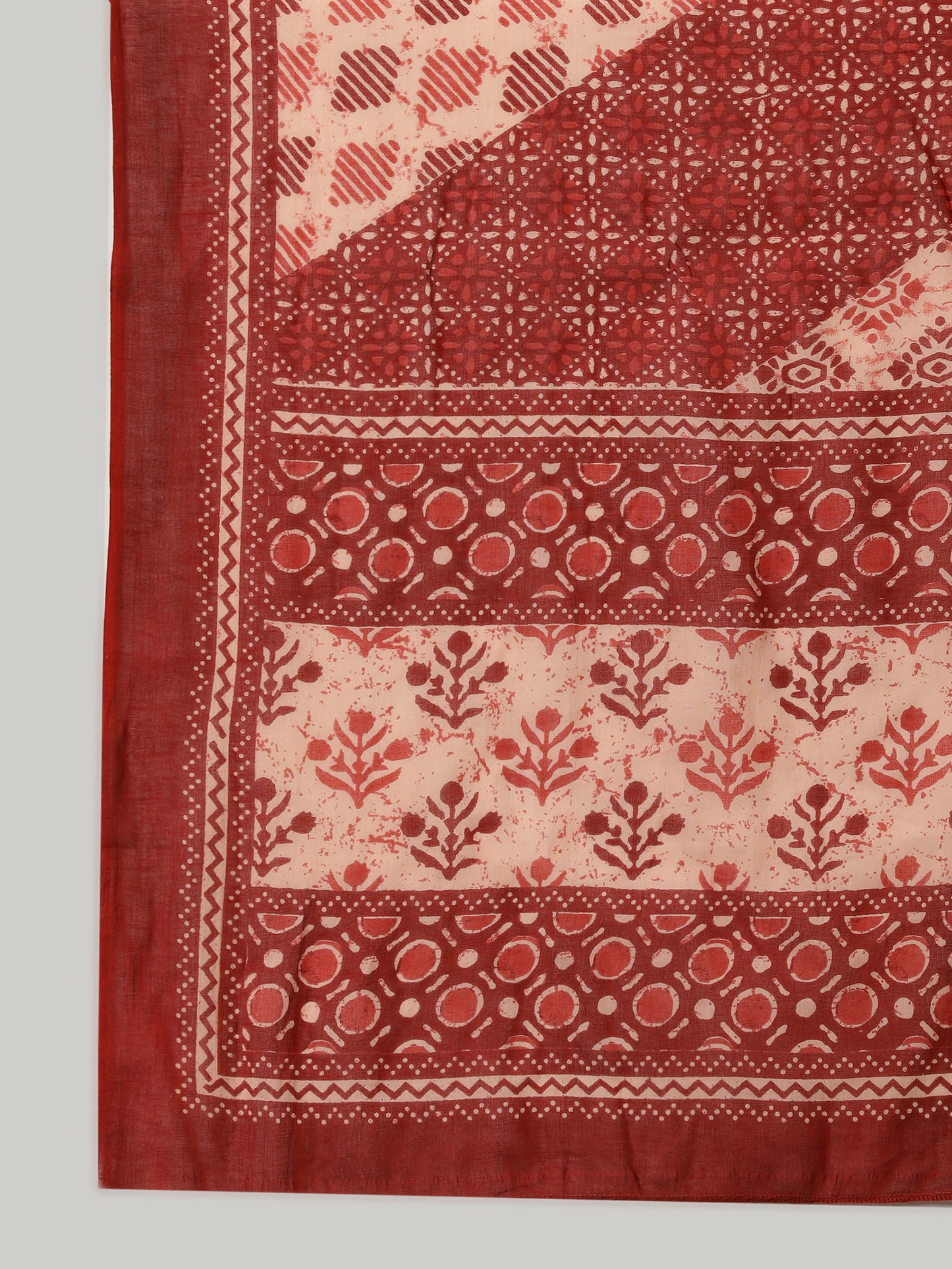 Brown Cotton Kurta With Pant & Dupatta