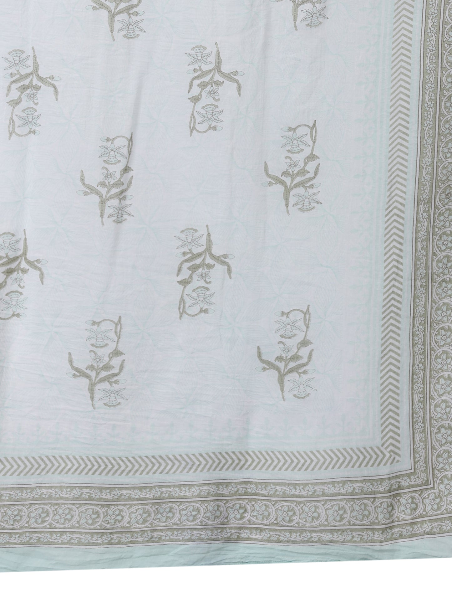 Blue Printed A-Line Cotton Kurta With Trouser & Dupatta