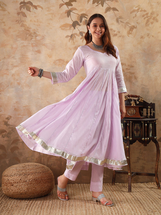 Purple Cotton Anarkali kurta set