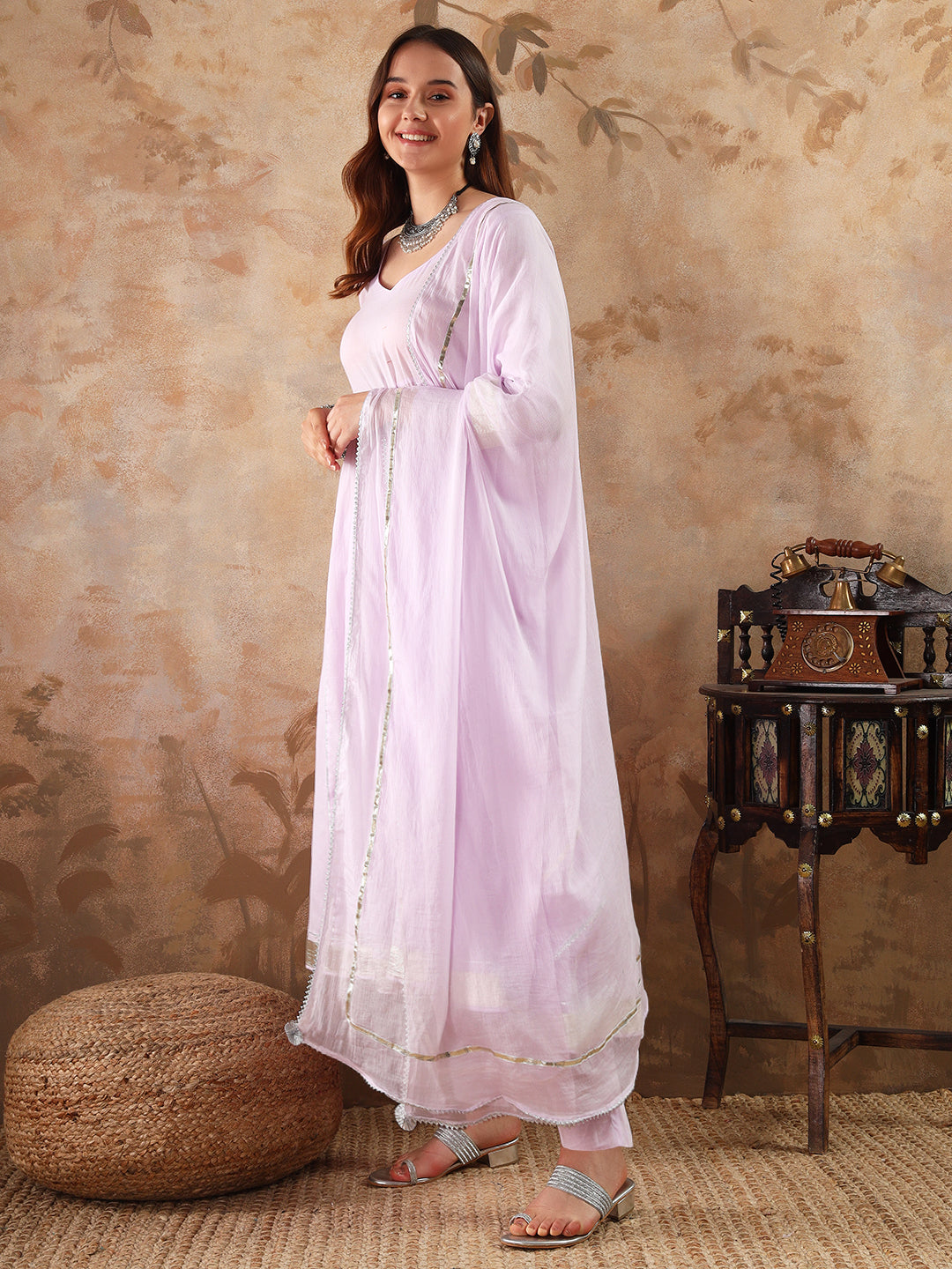 Purple Cotton Anarkali kurta set