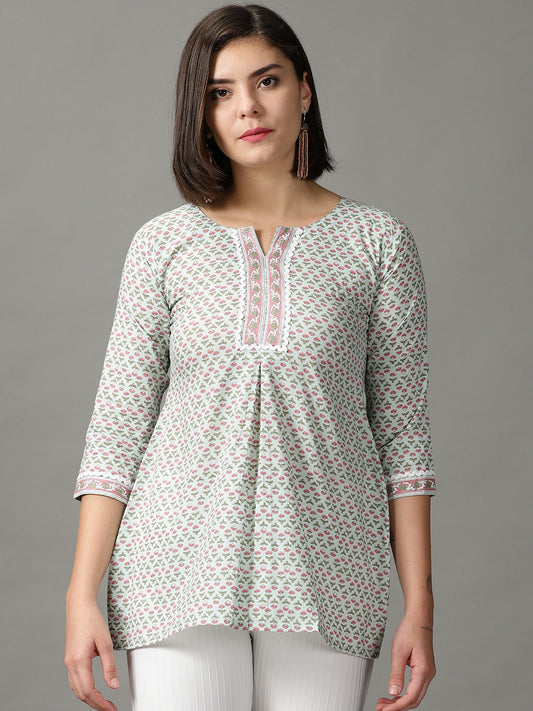 Women Blue Printed Cotton Kurta