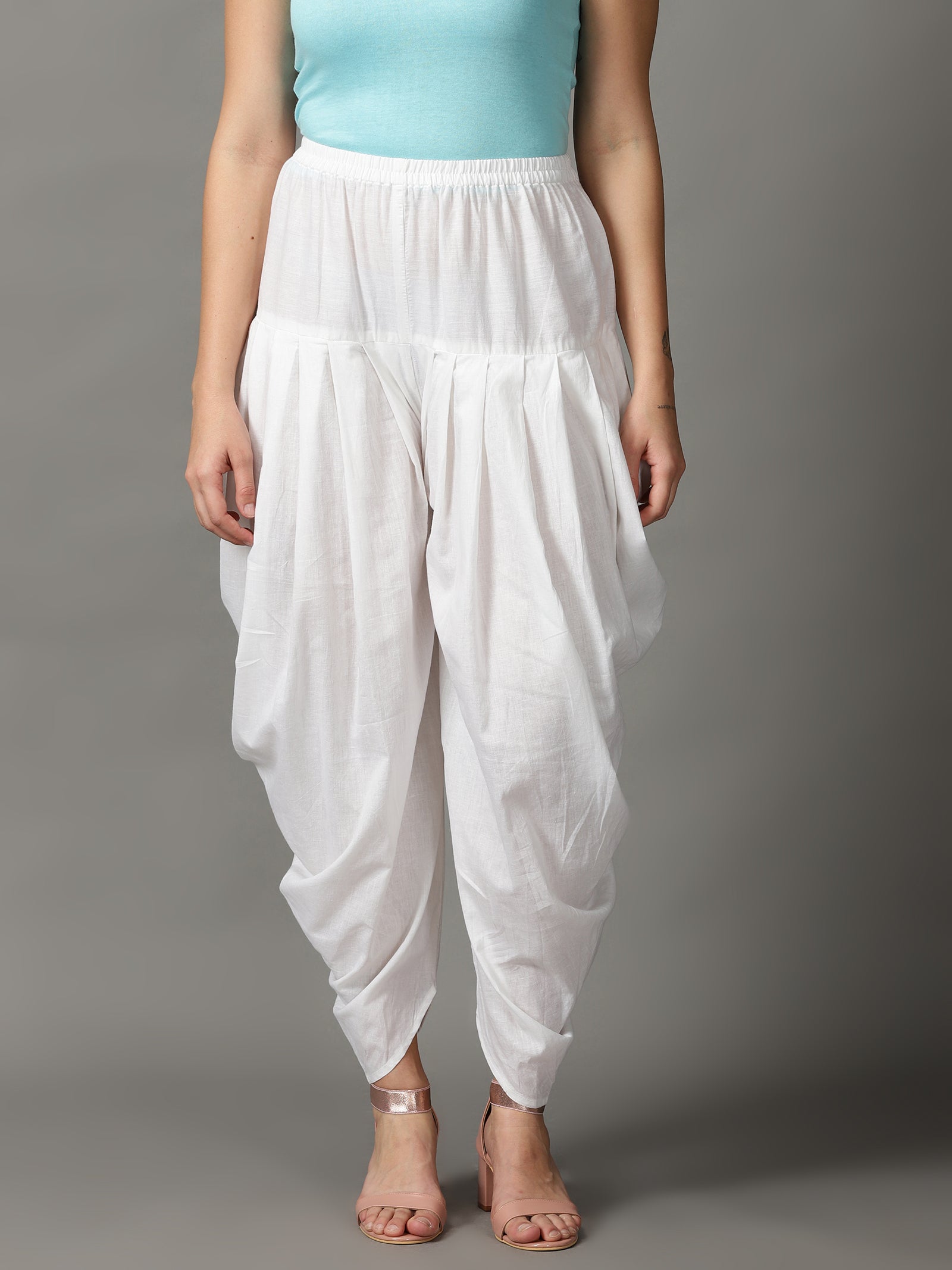 Women White Cotton Dhoti Pant