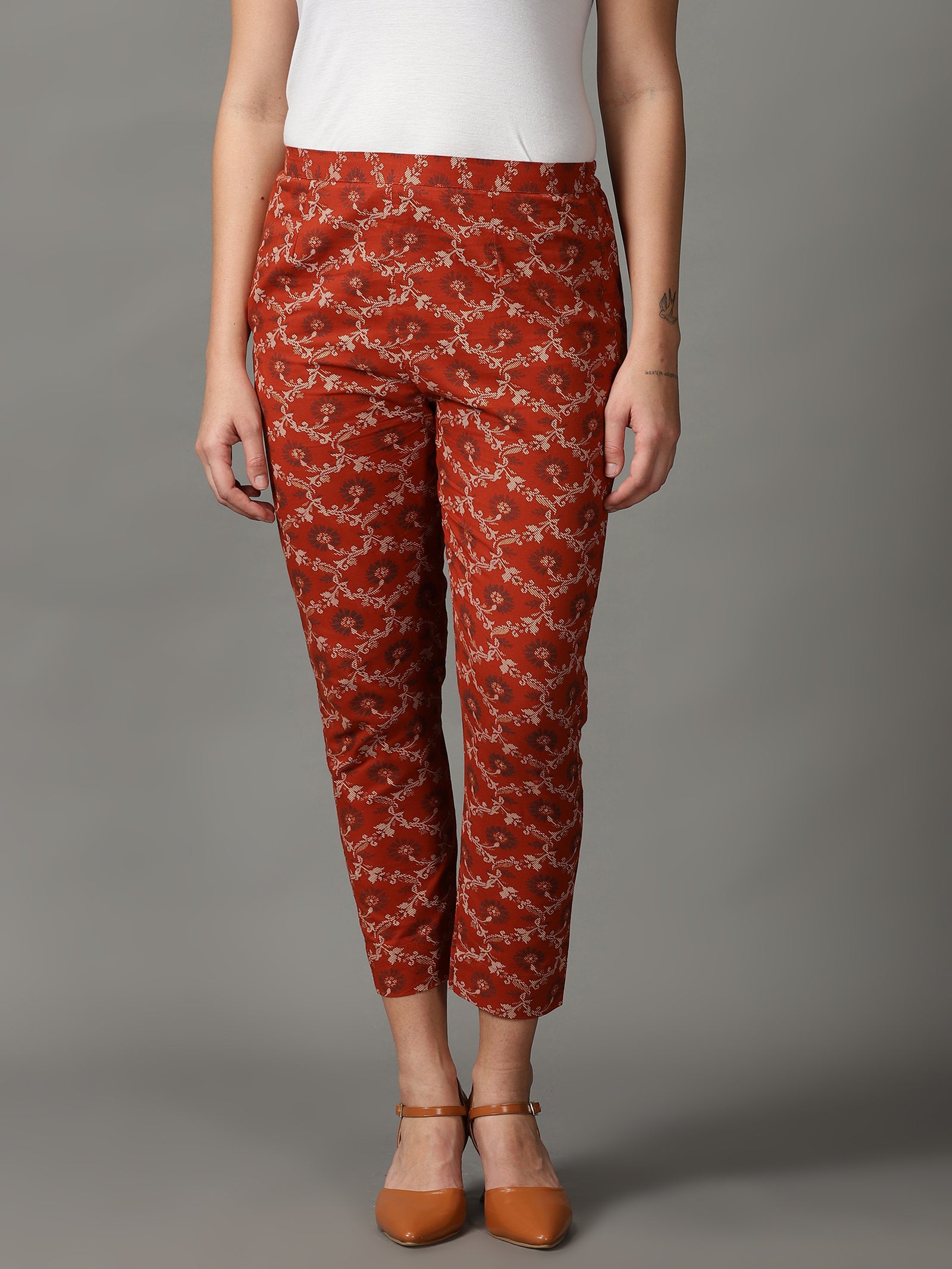 Brown Printed Cotton Trousers