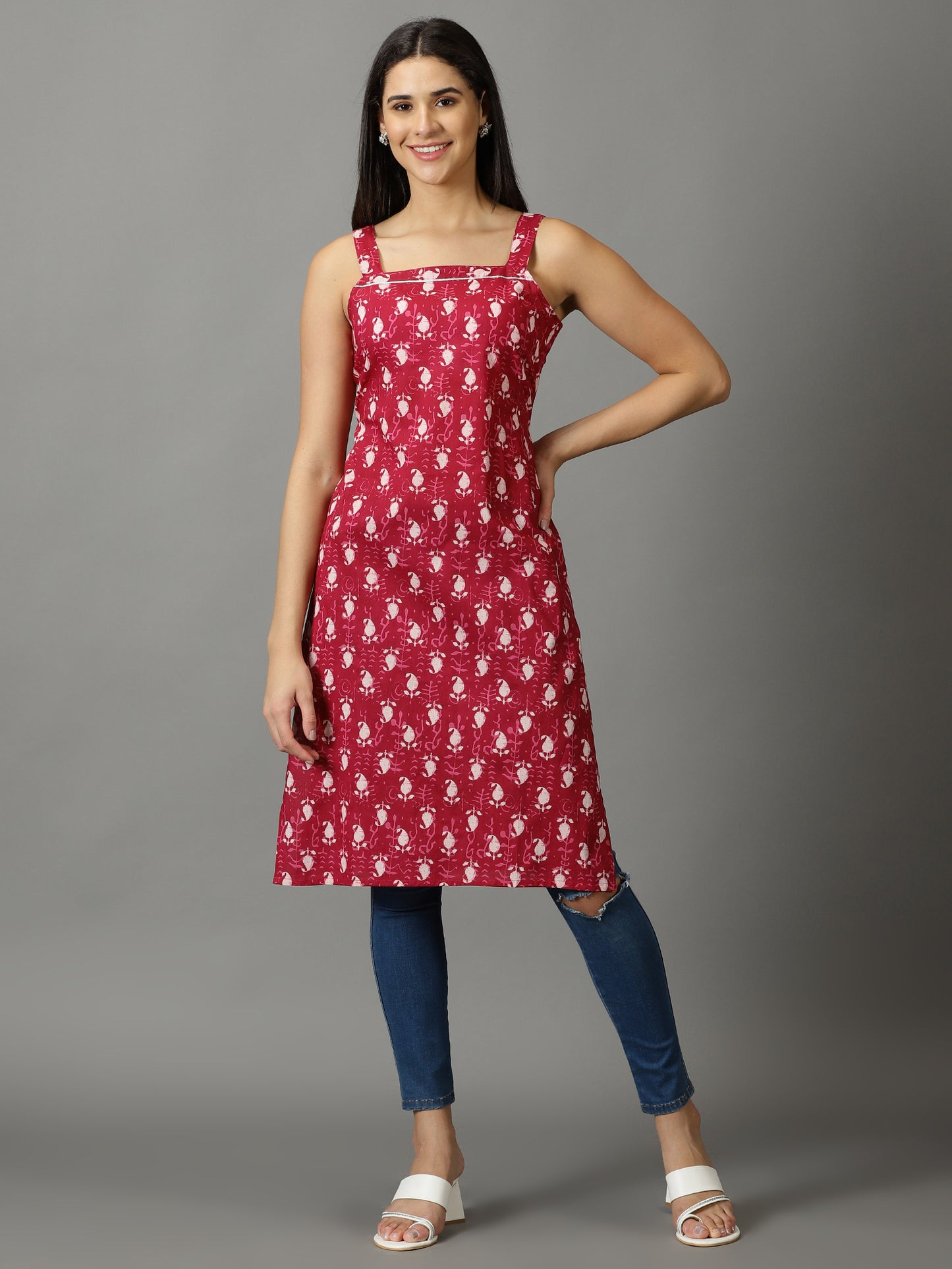 Maroon Floral Print Kurta