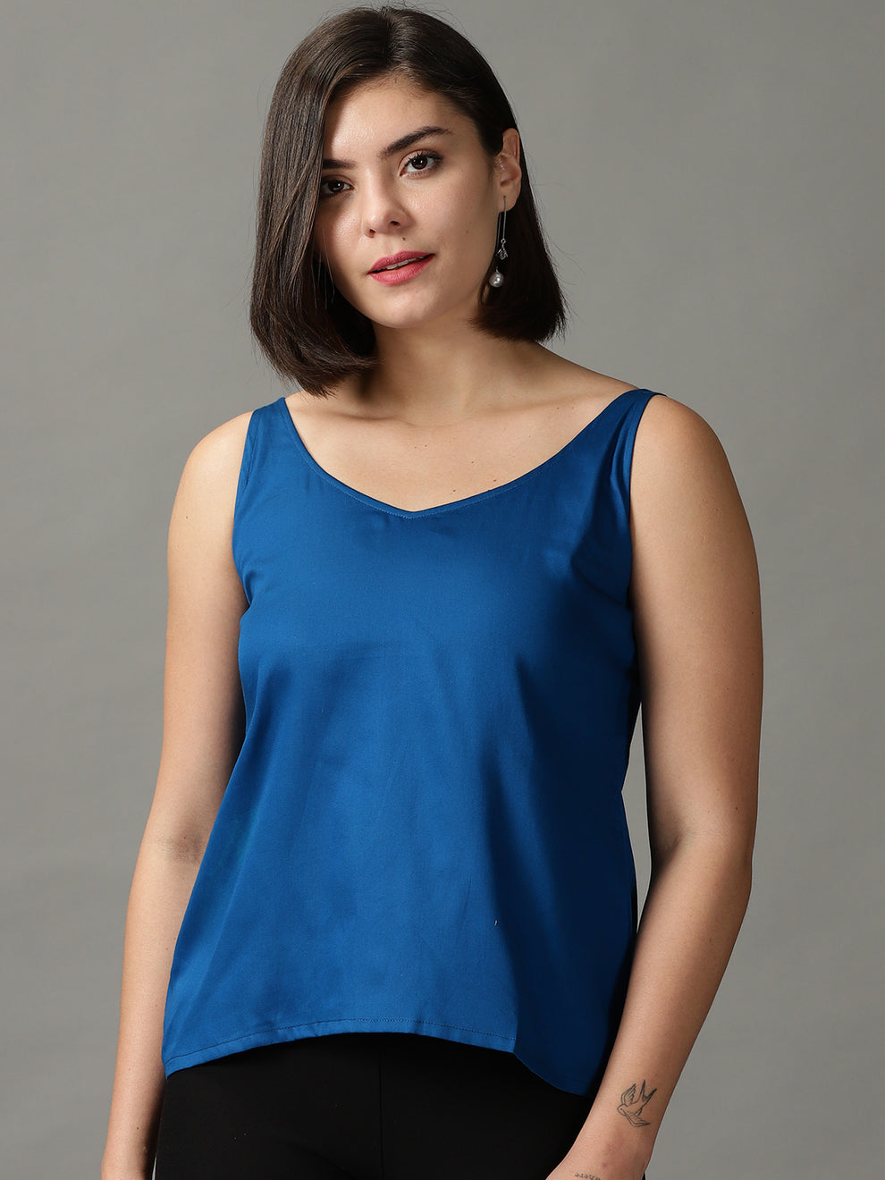 Blue Printed Sleeveless Top