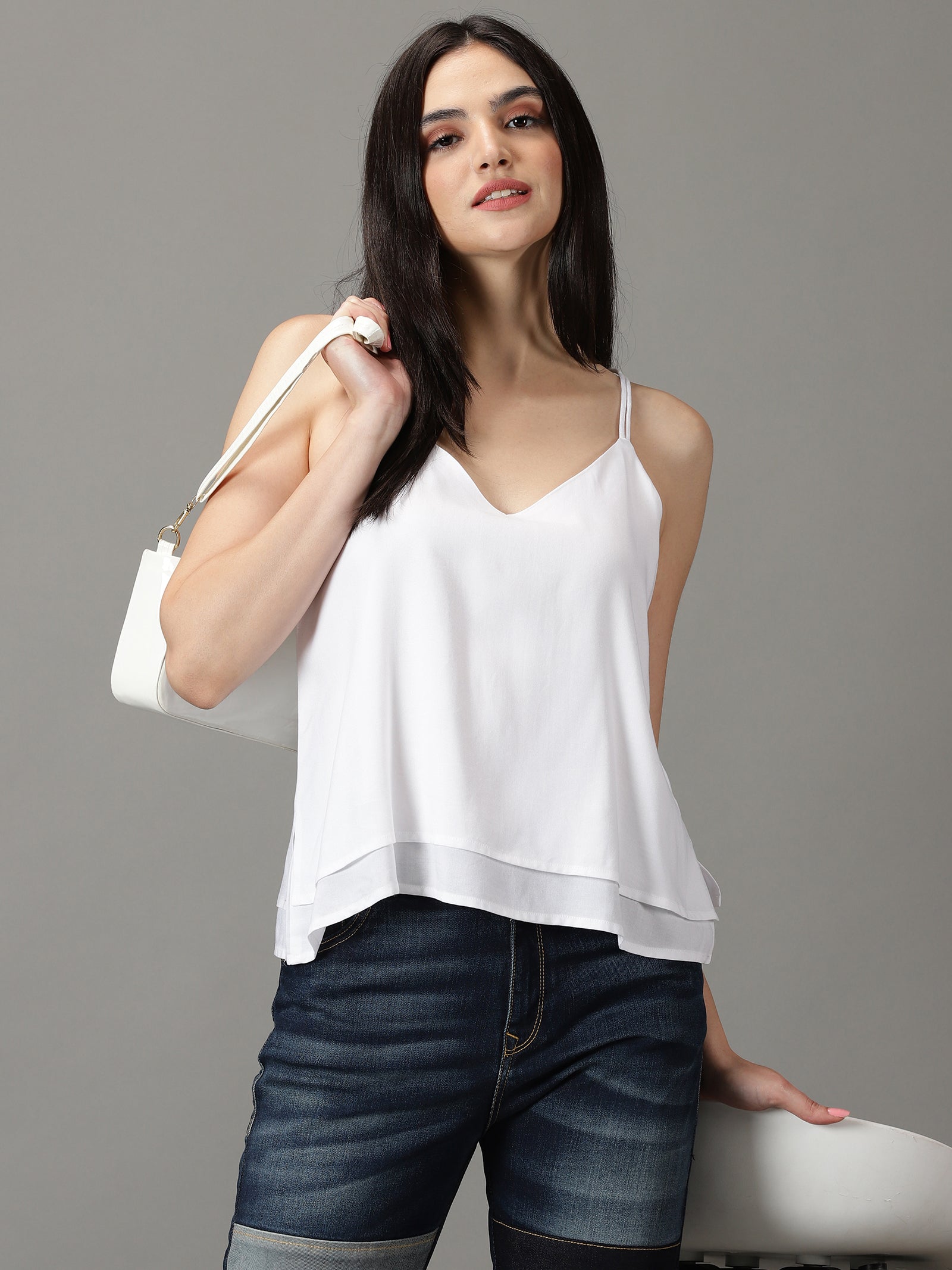 Women white Solid Pure Rayon Top
