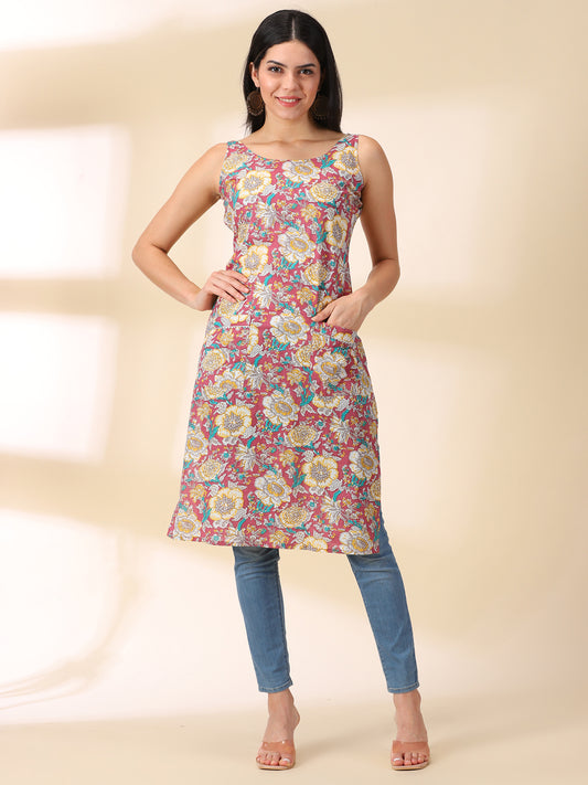 Multi Floral Print Cotton Kurta