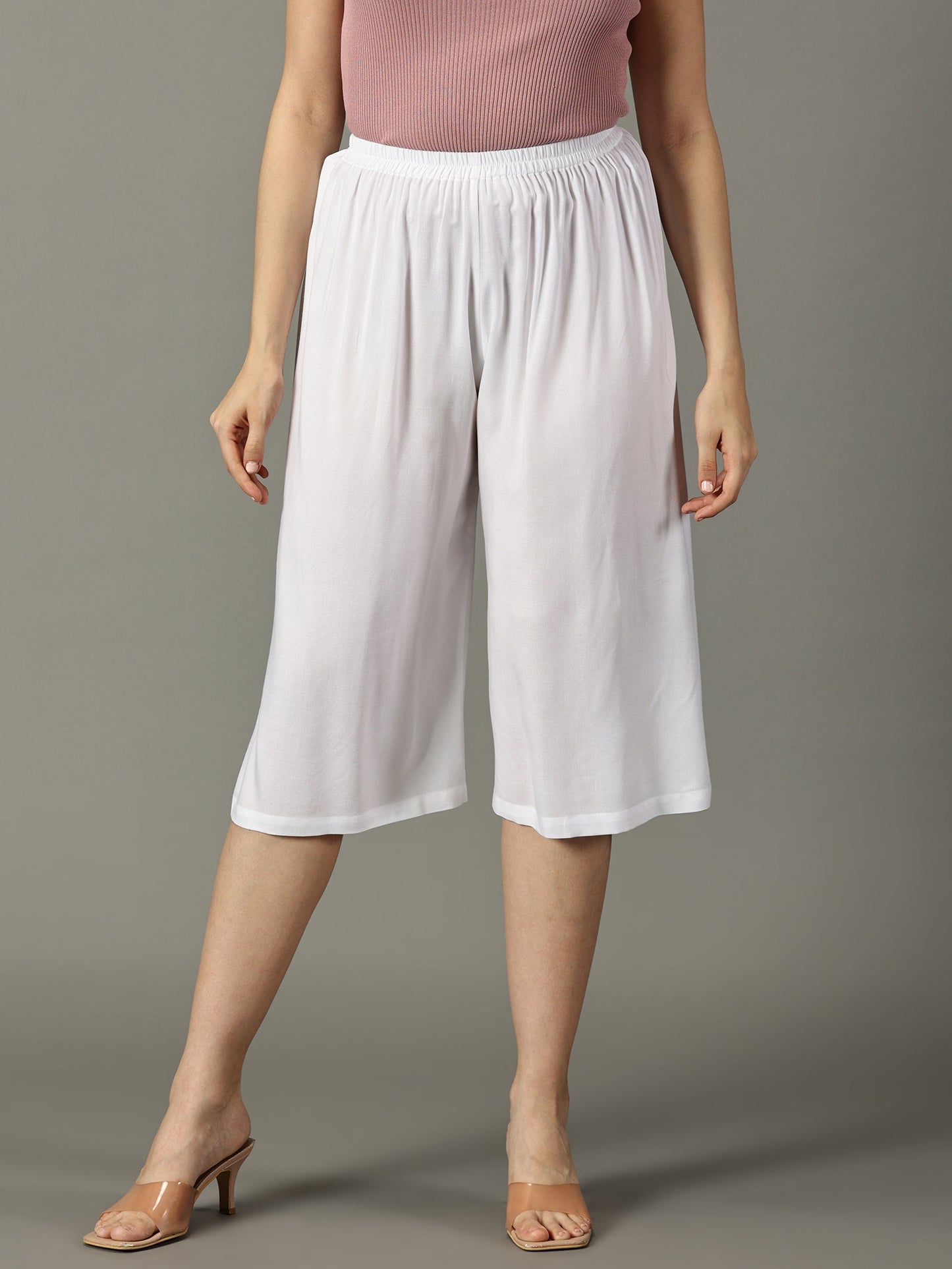Women White Rayon Half Pant