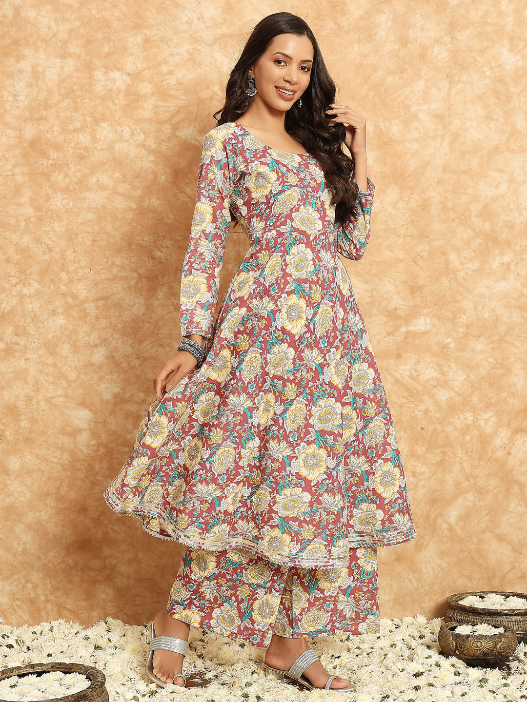 women multi color anarkali kurta set