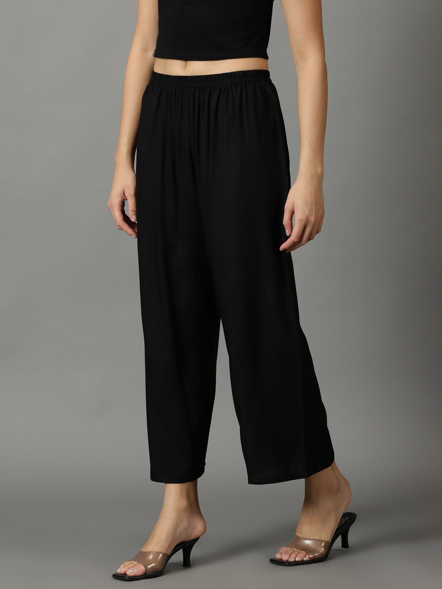 Black Solid Rayon Palazzos