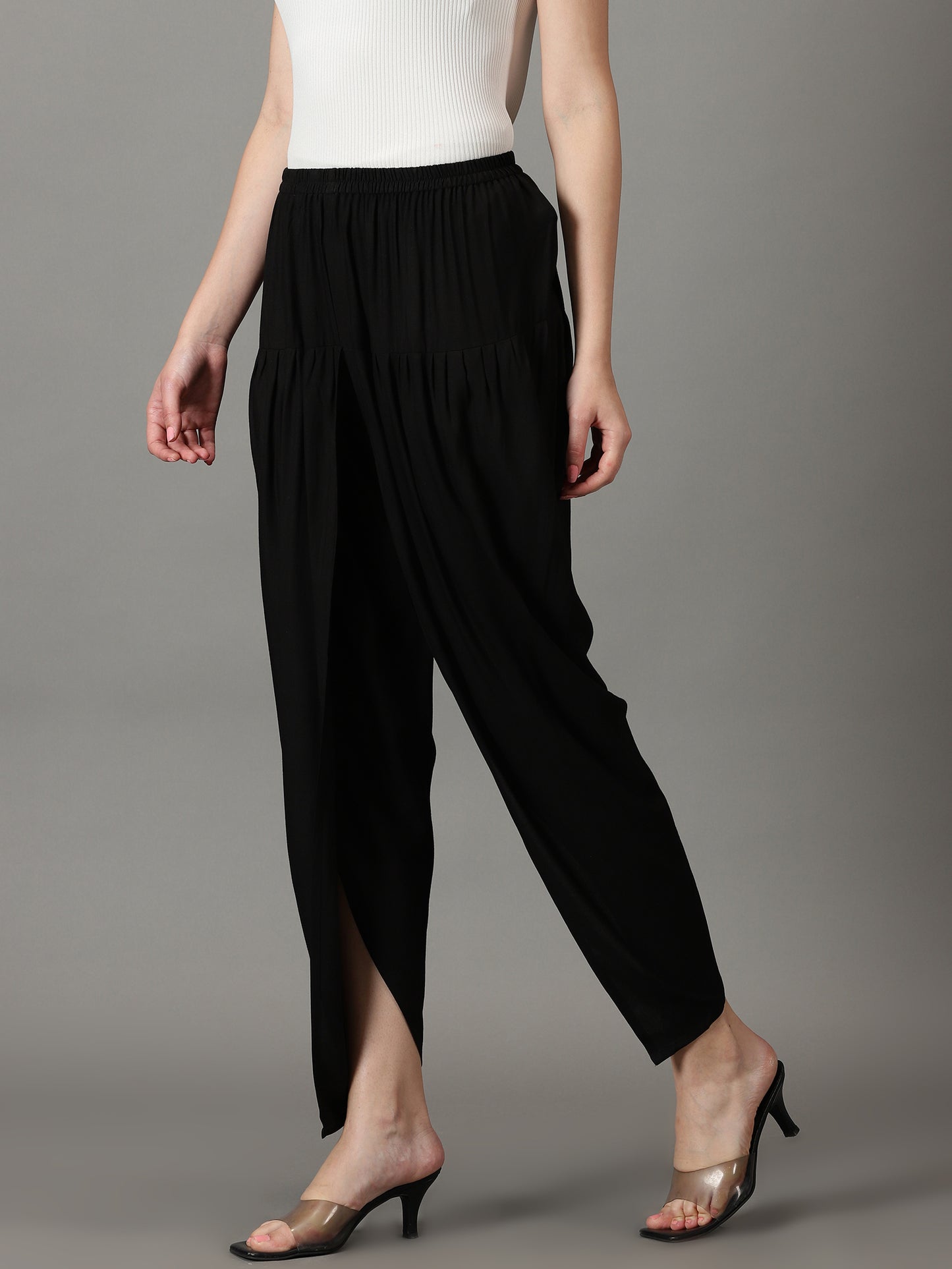 Women Black Solid Viscose Rayon Dhoti Pant