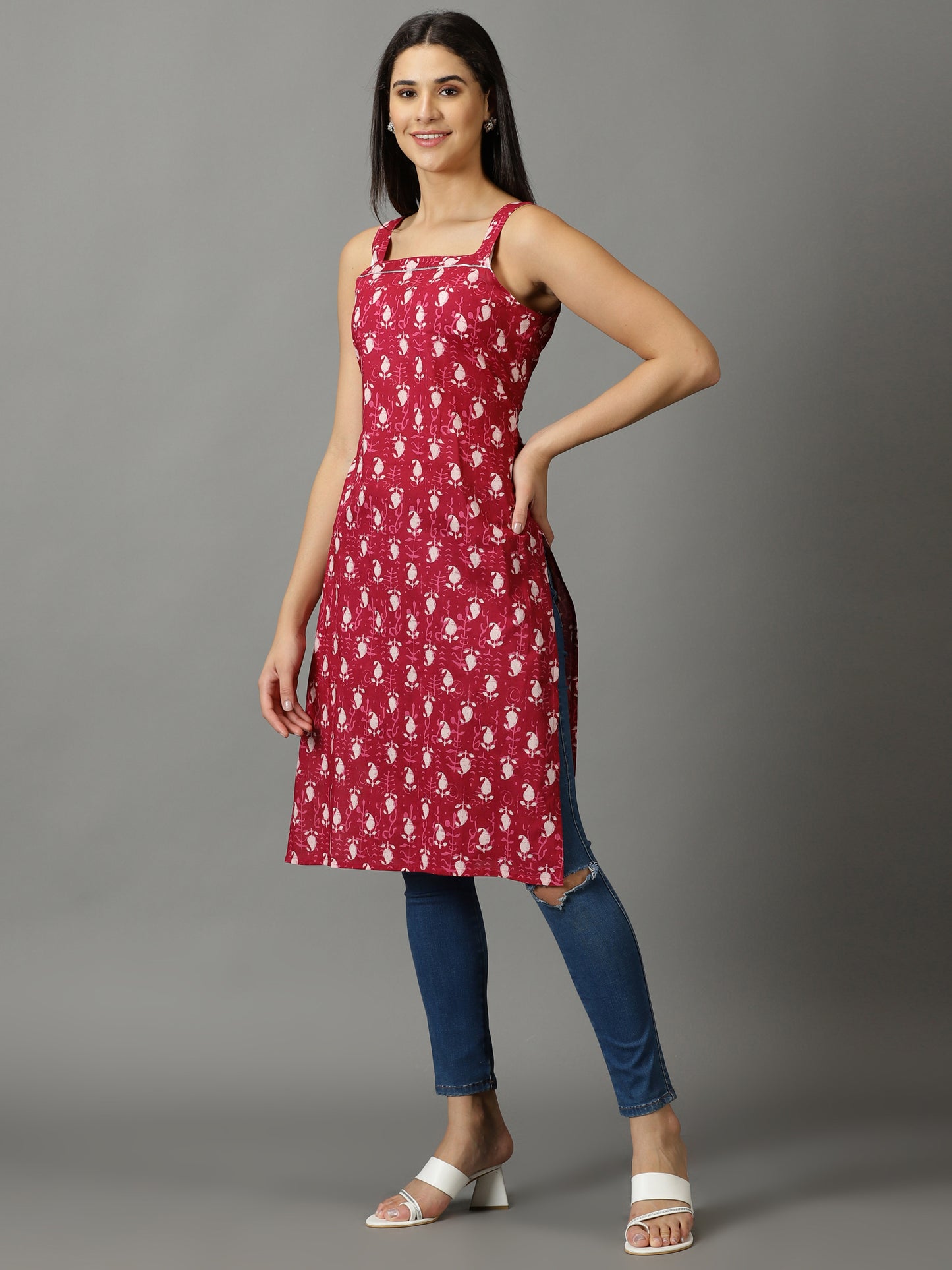 Maroon Floral Print Kurta