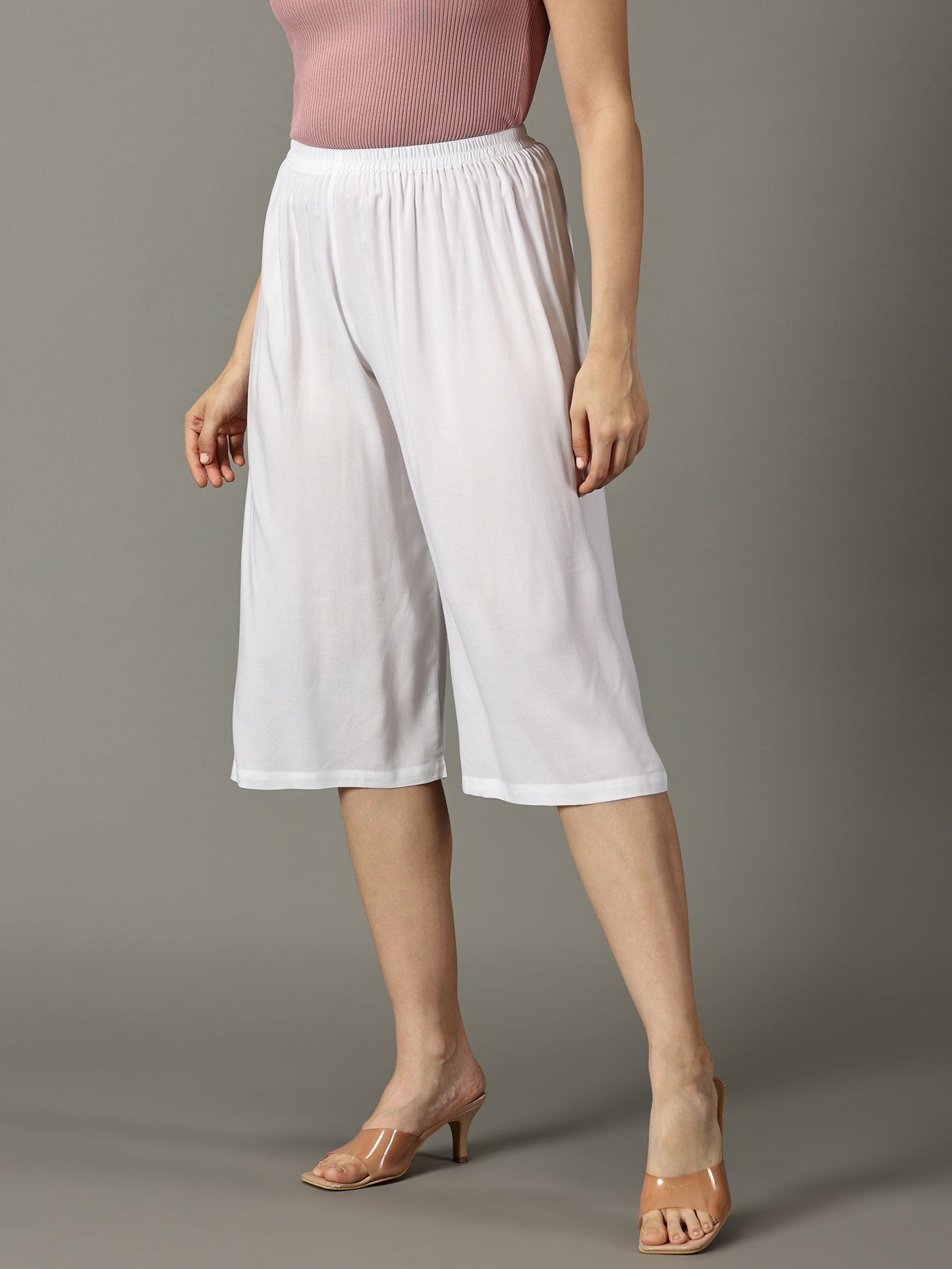 Women White Rayon Half Pant