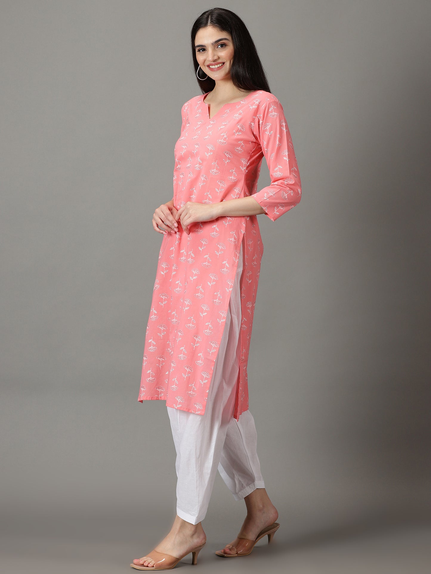 Pink Cotton Kurta With Salwar