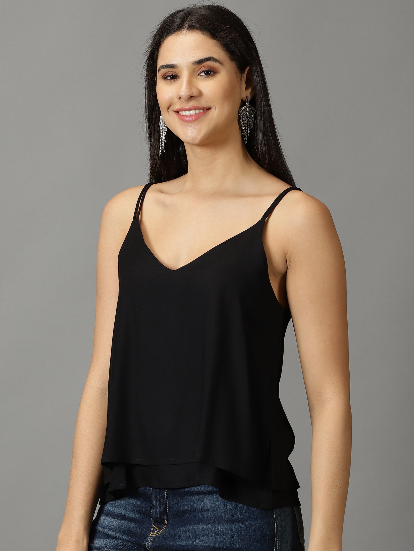 Women Black Solid Pure Rayon Top