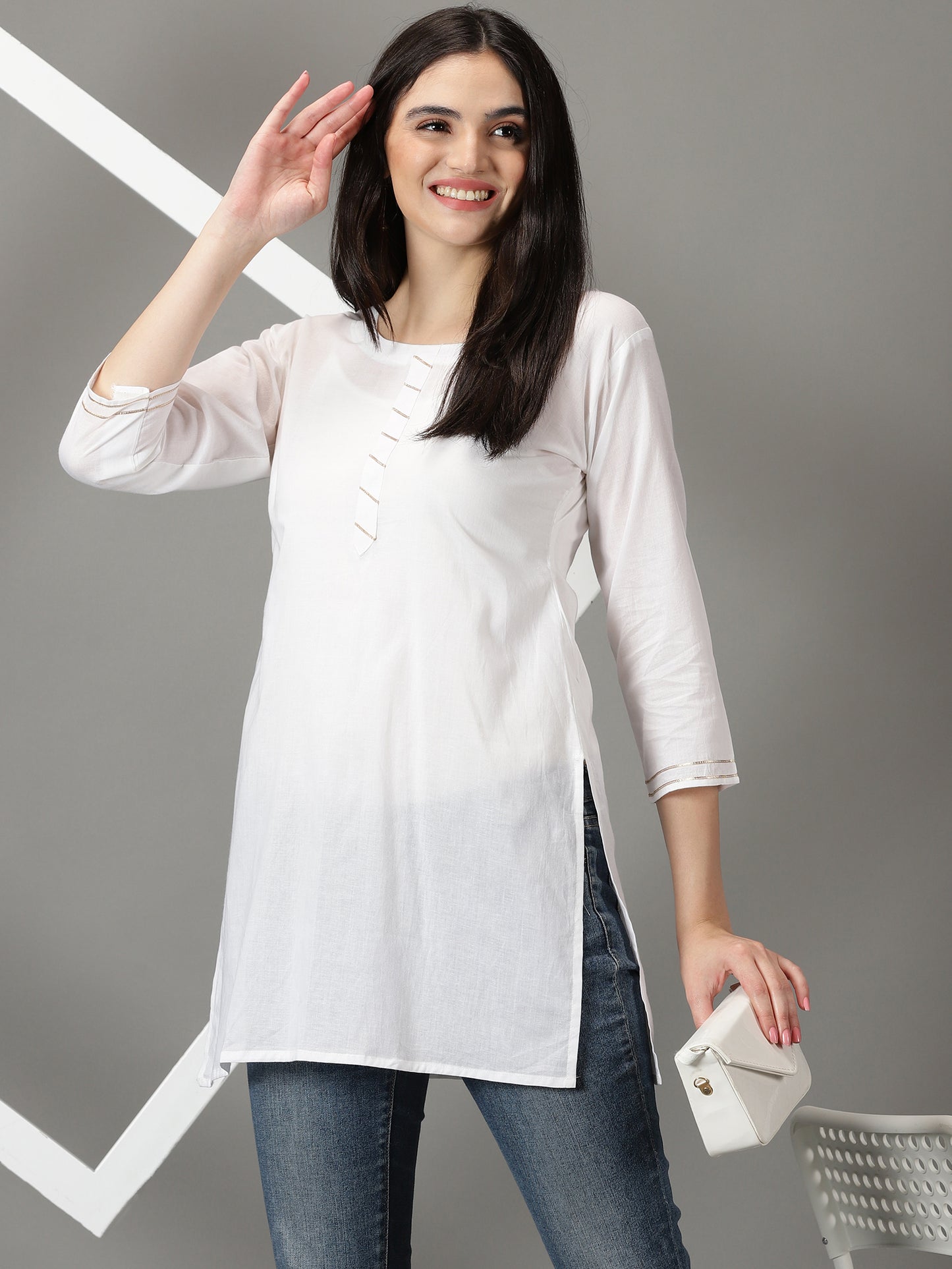 White Solid Cotton Kurta