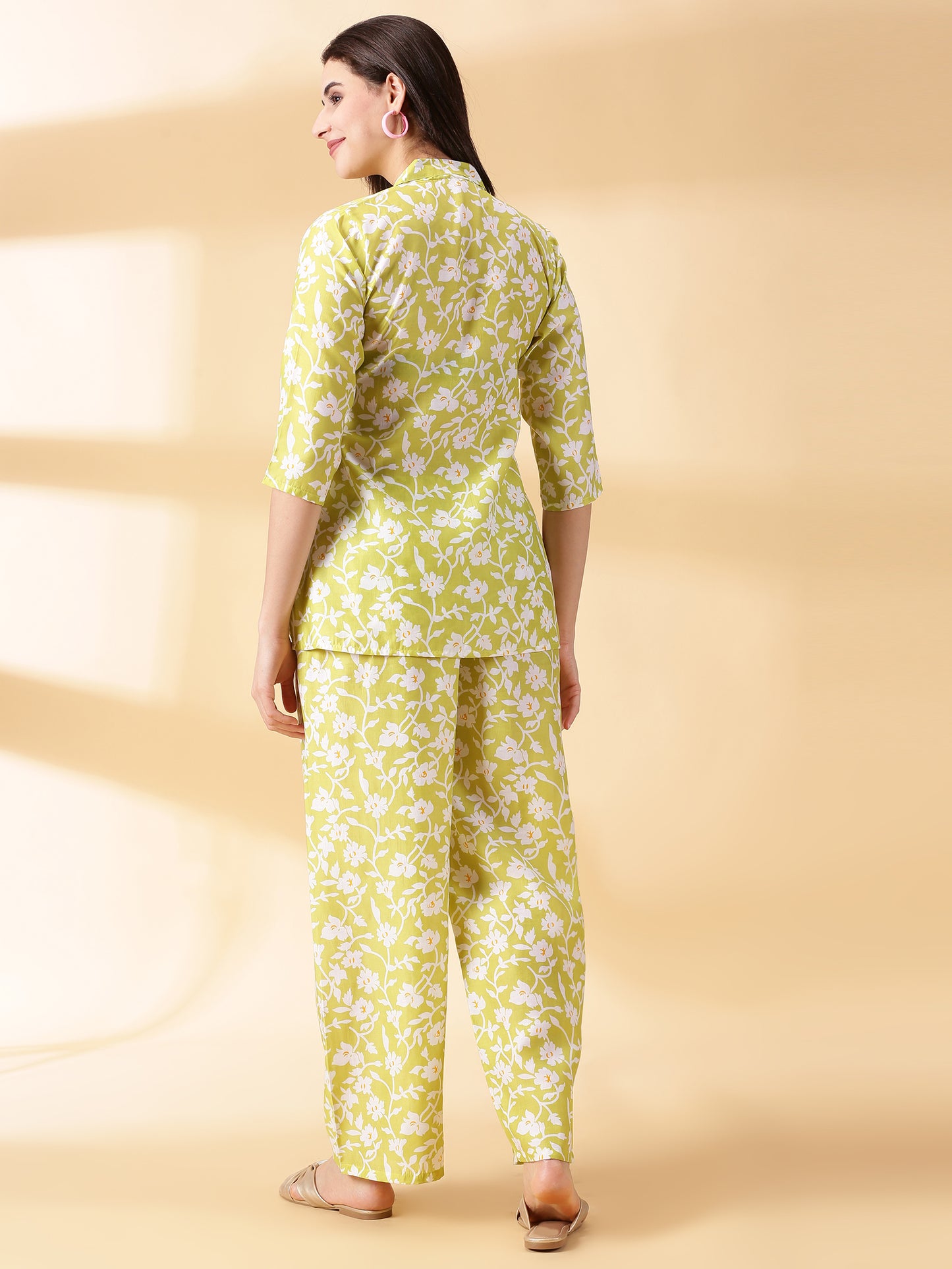 Women Green Cotton Mix Polyster Co-Ord-Set