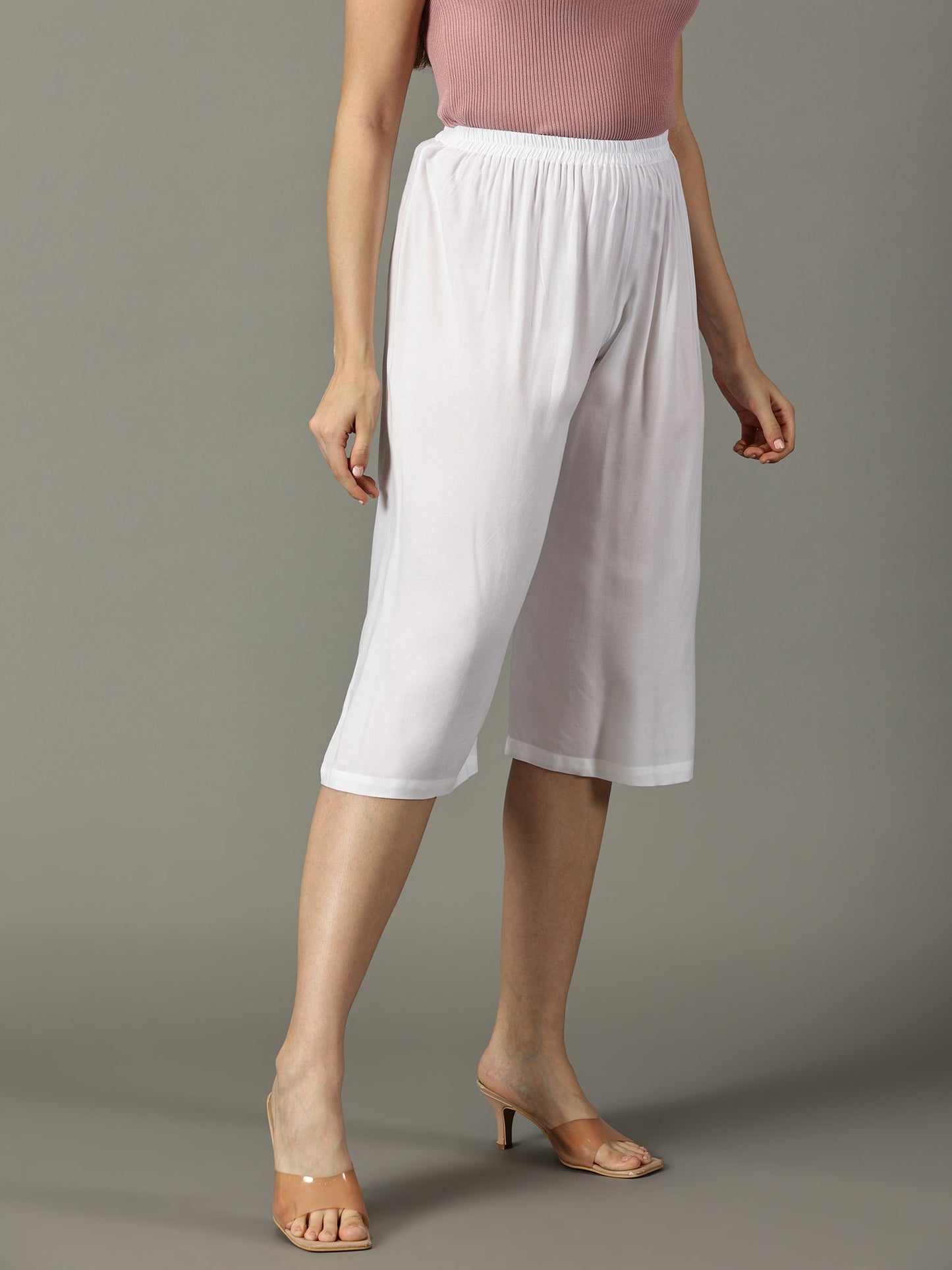 Women White Rayon Half Pant
