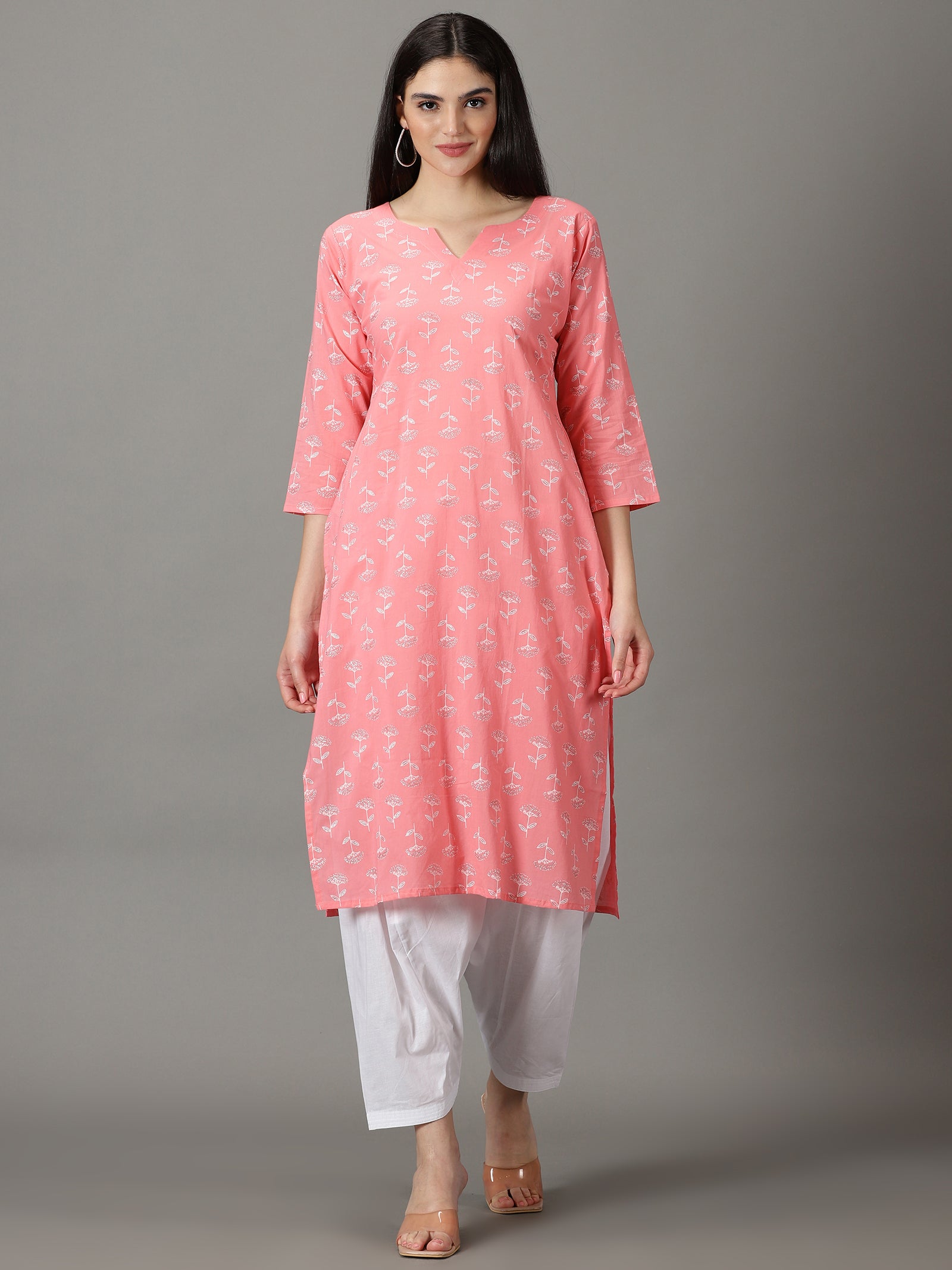Pink Cotton Kurta With Salwar