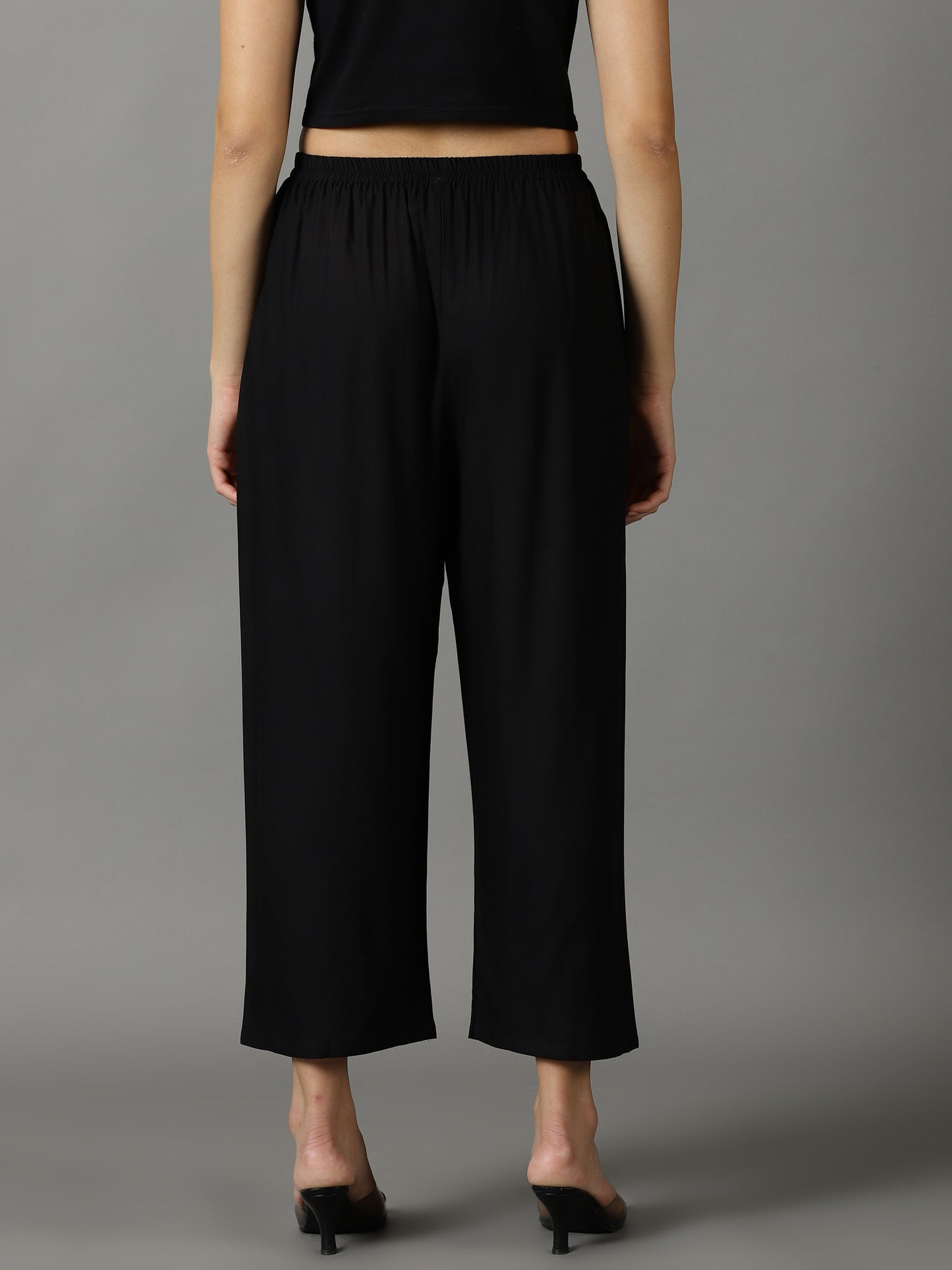 Black Solid Rayon Palazzos