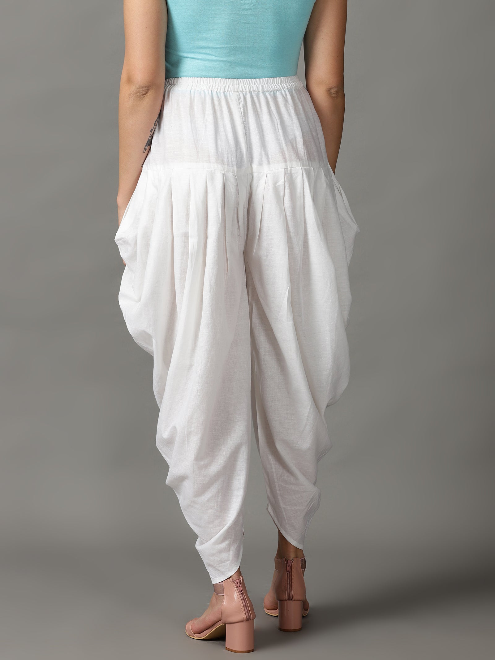 Women White Cotton Dhoti Pant