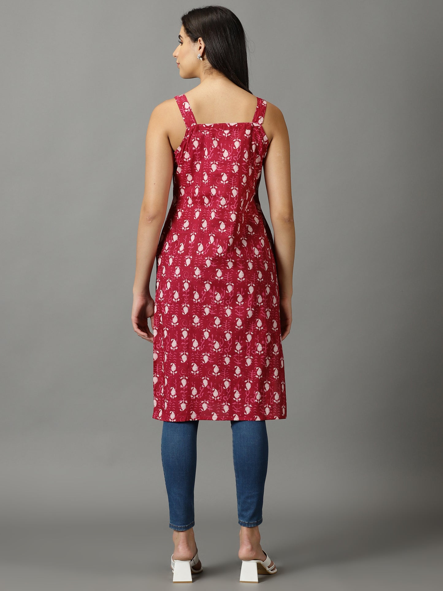 Maroon Floral Print Kurta
