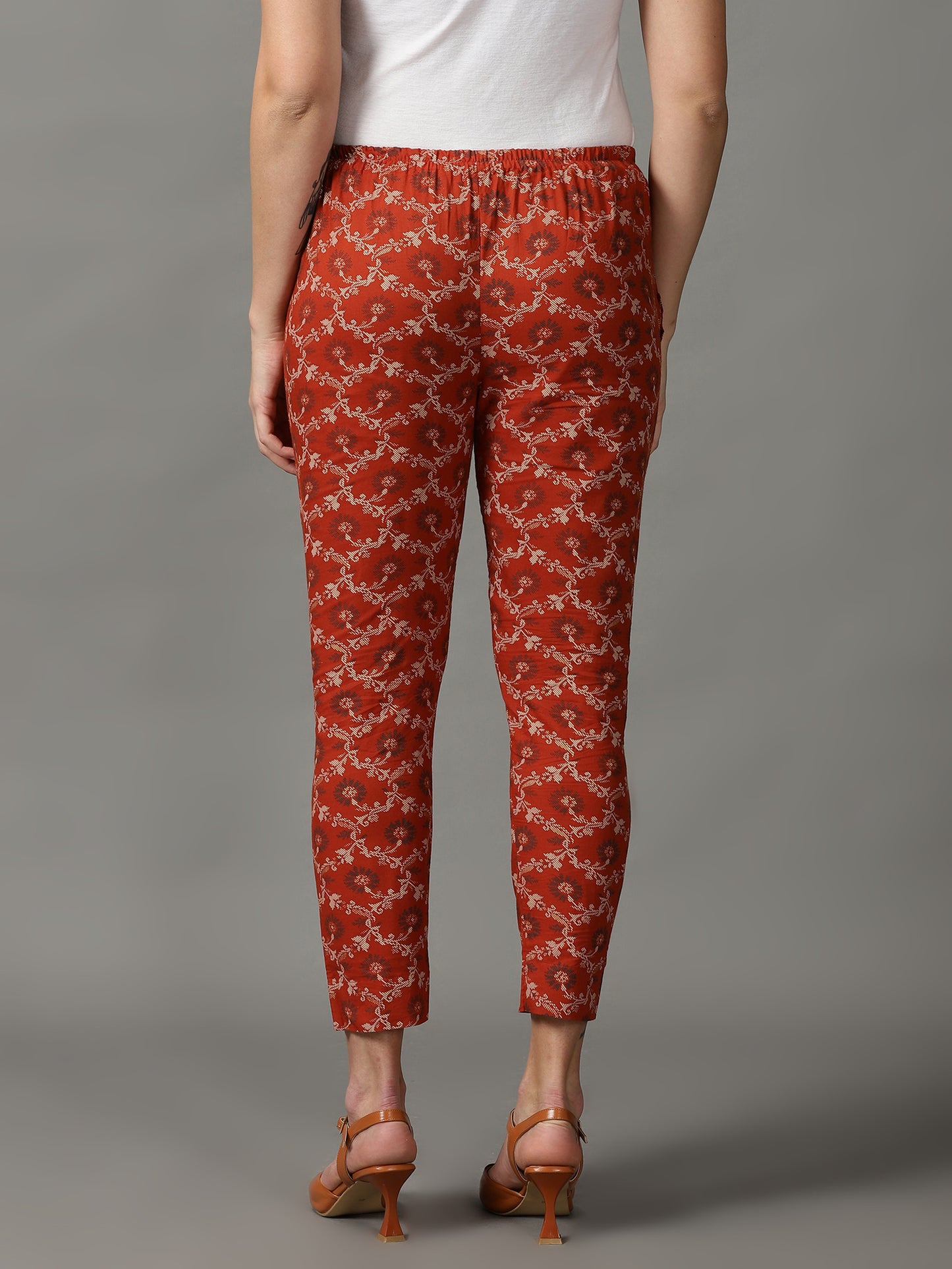 Brown Printed Cotton Trousers