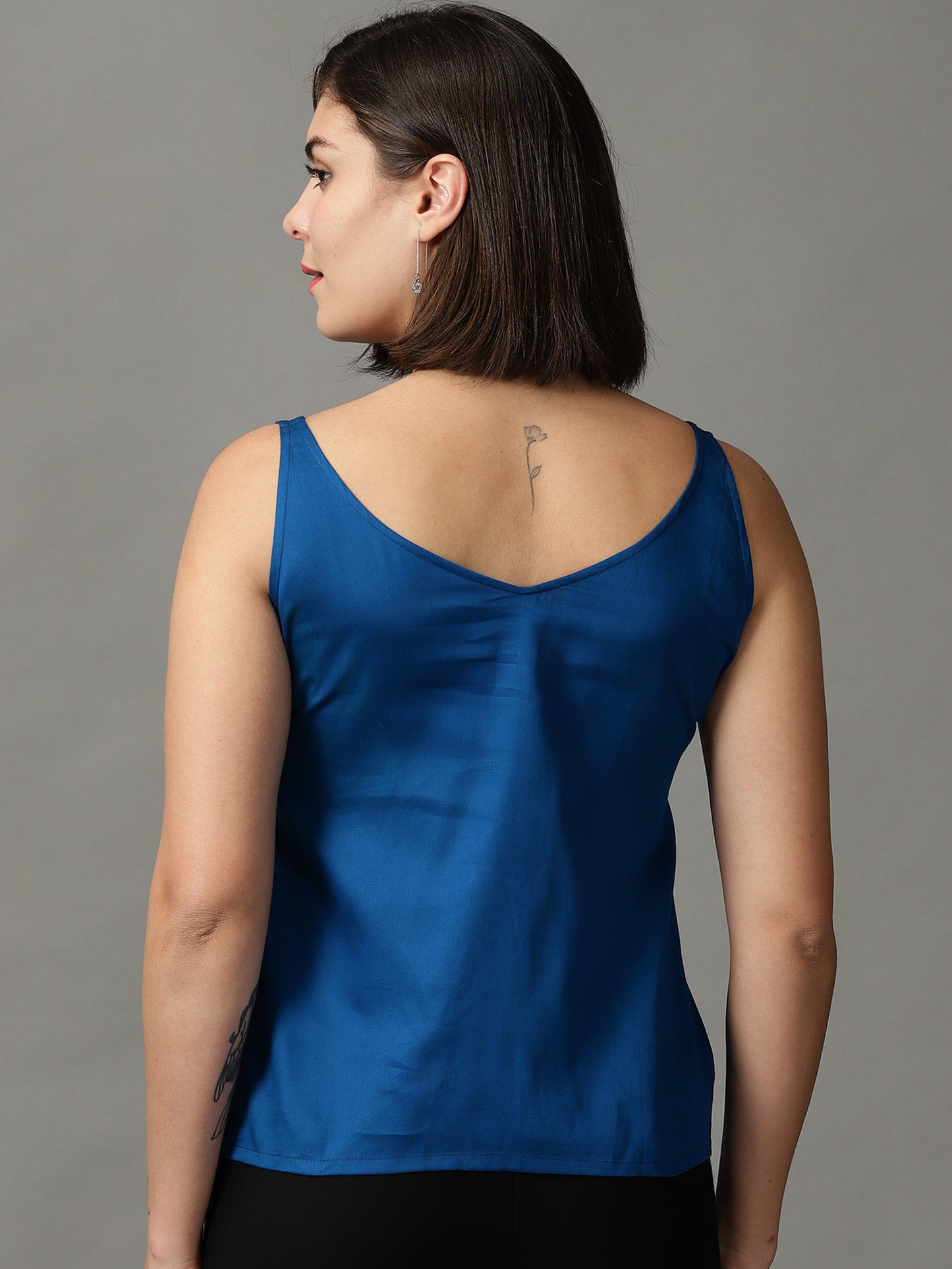 Women Blue V Neck Sleeveless Top