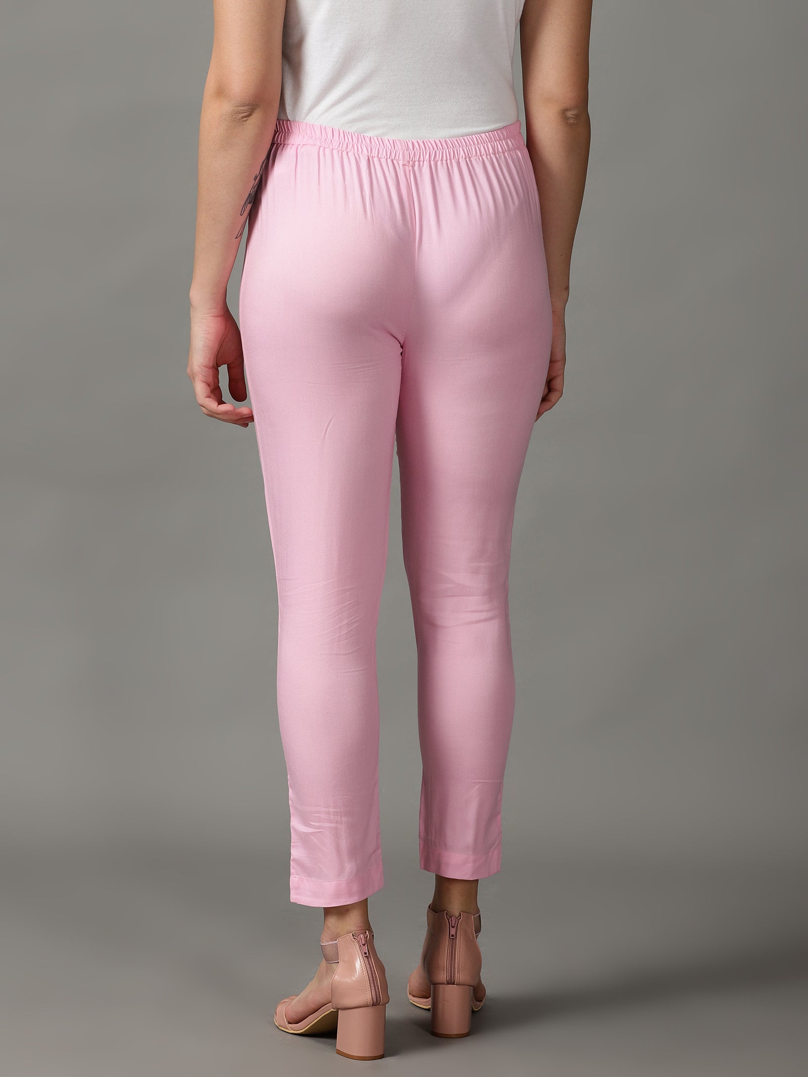 Pink Solid Rayon Trousers