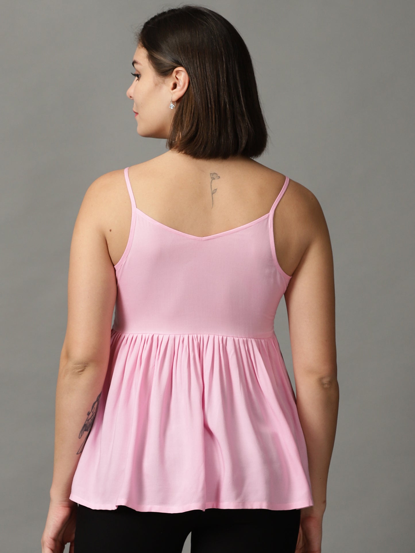 Pink Rayon Sholder Strip A Line Top