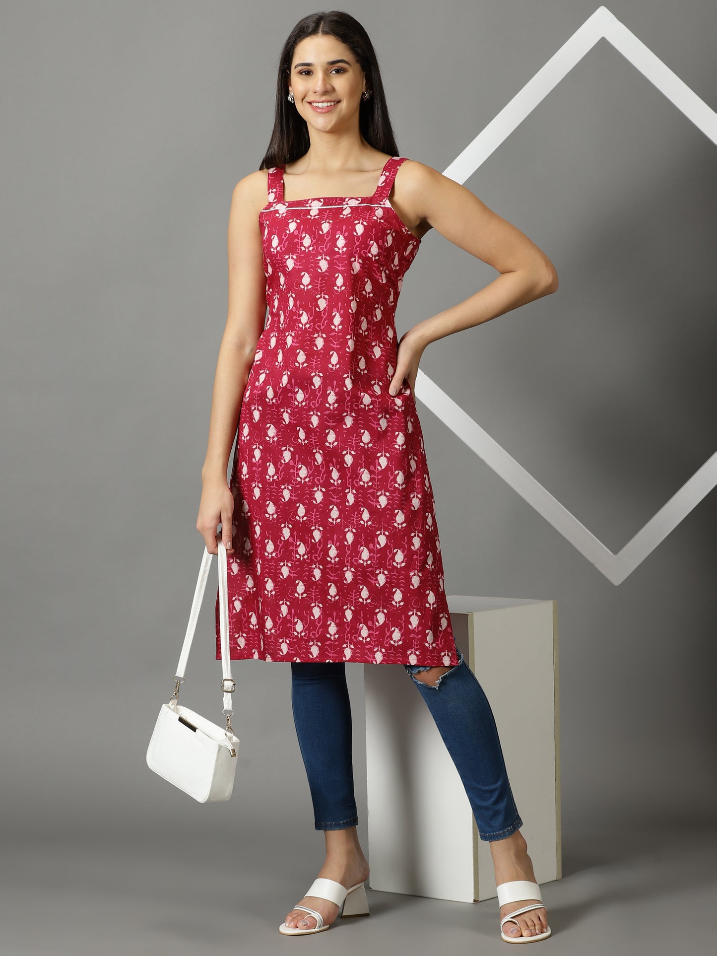 Maroon Floral Print Kurta