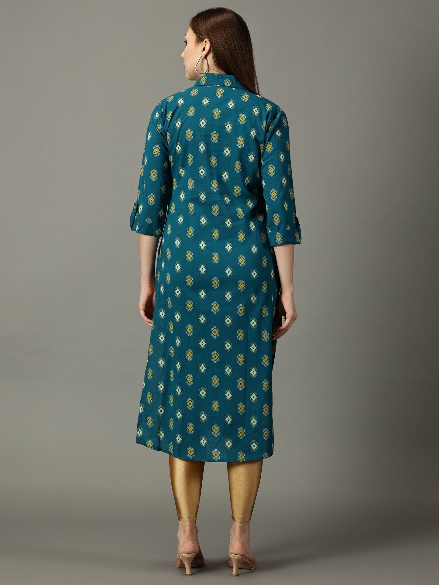 Women Green Printed Cotton Kurta