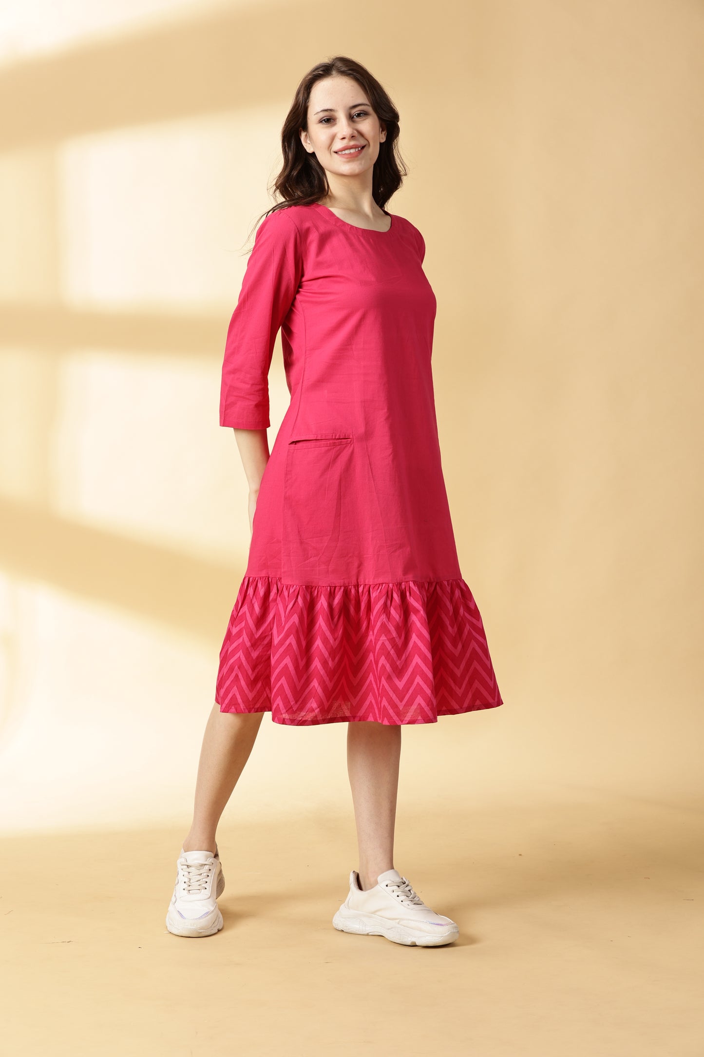 Women Pink Cotton Kurta