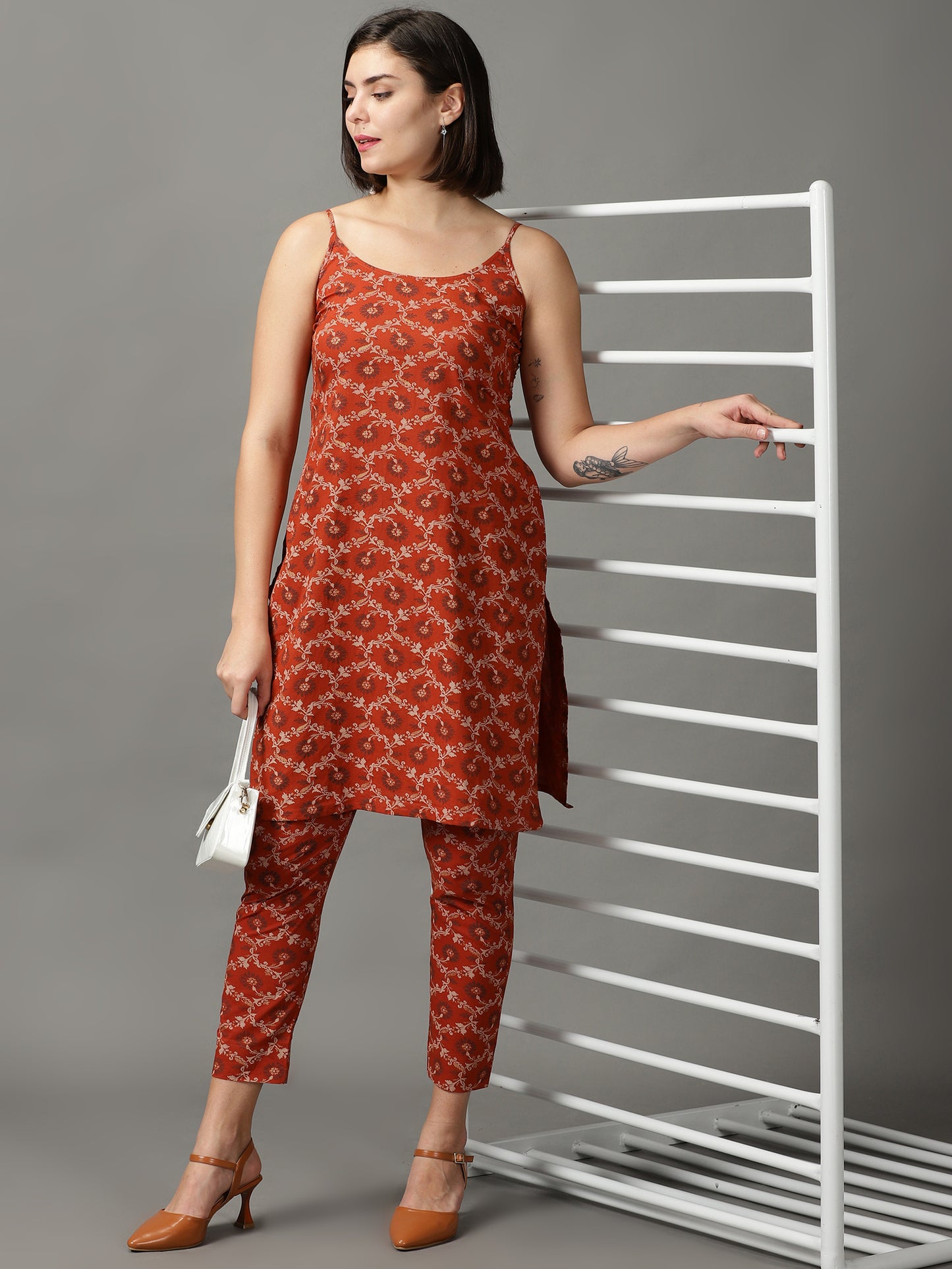 Brown Printed Cotton Trousers